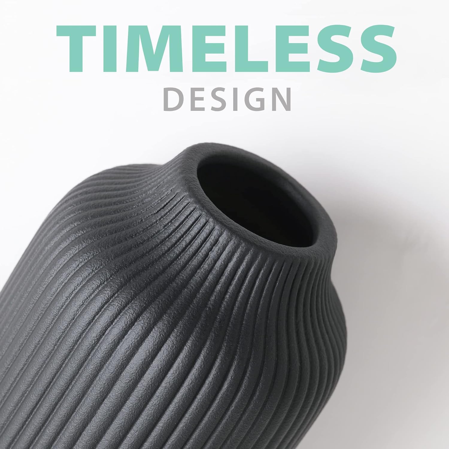 Ceramic Vase with Nordic Design 8 Inch Black Matte for Flowers