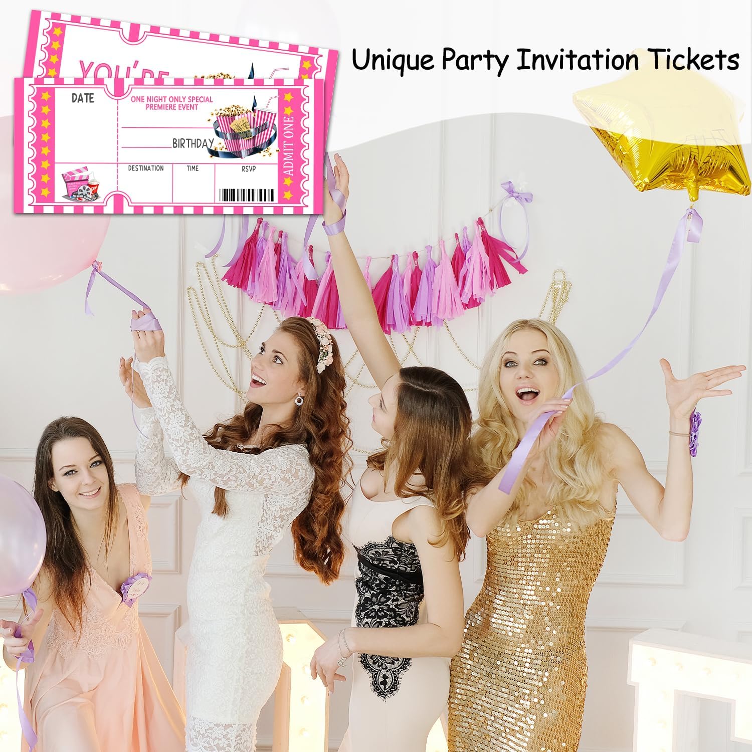 Movie Night Ticket Birthday Invitation Cards for Teens and Adults