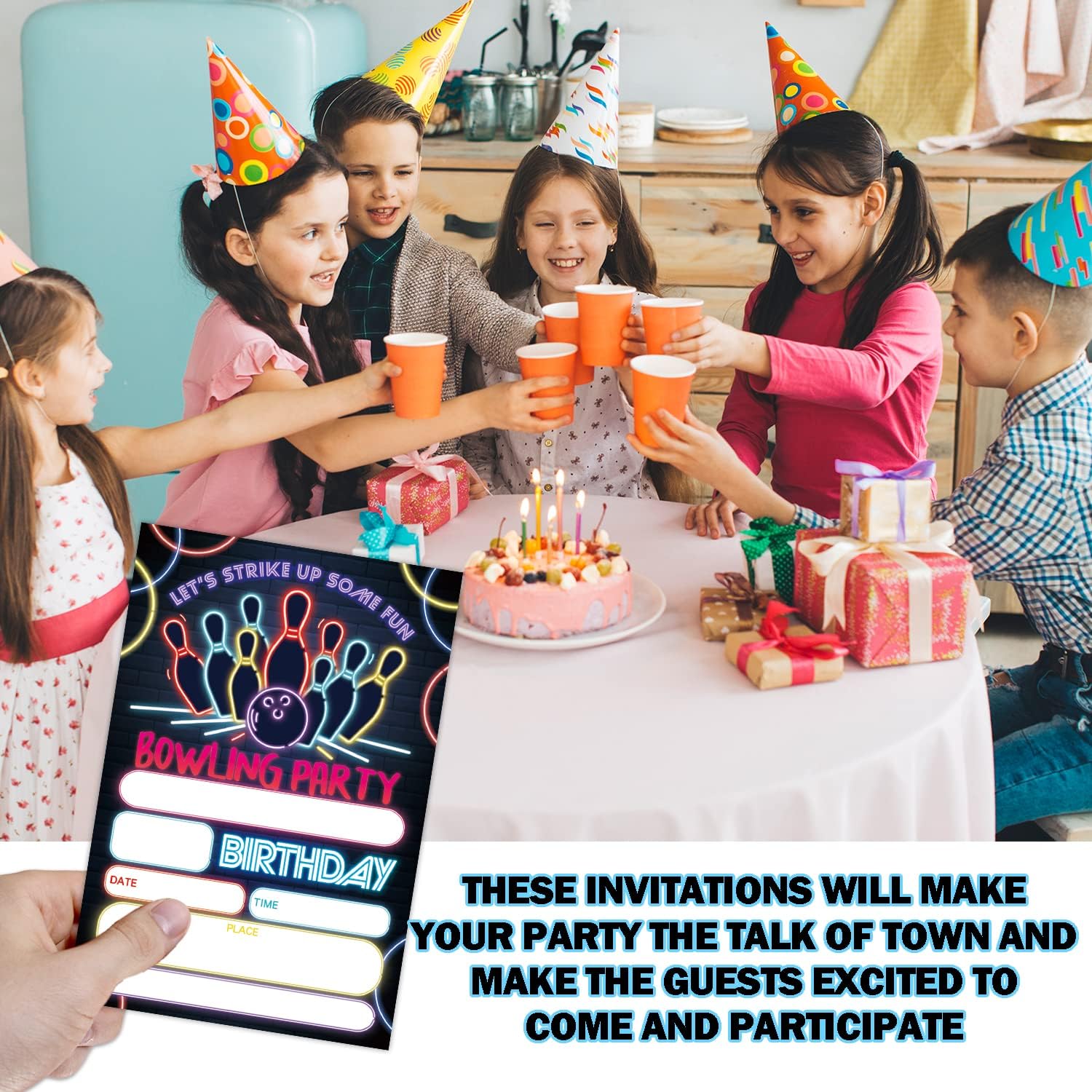 Glow Bowling Birthday Invitations with Envelopes 20 Sets