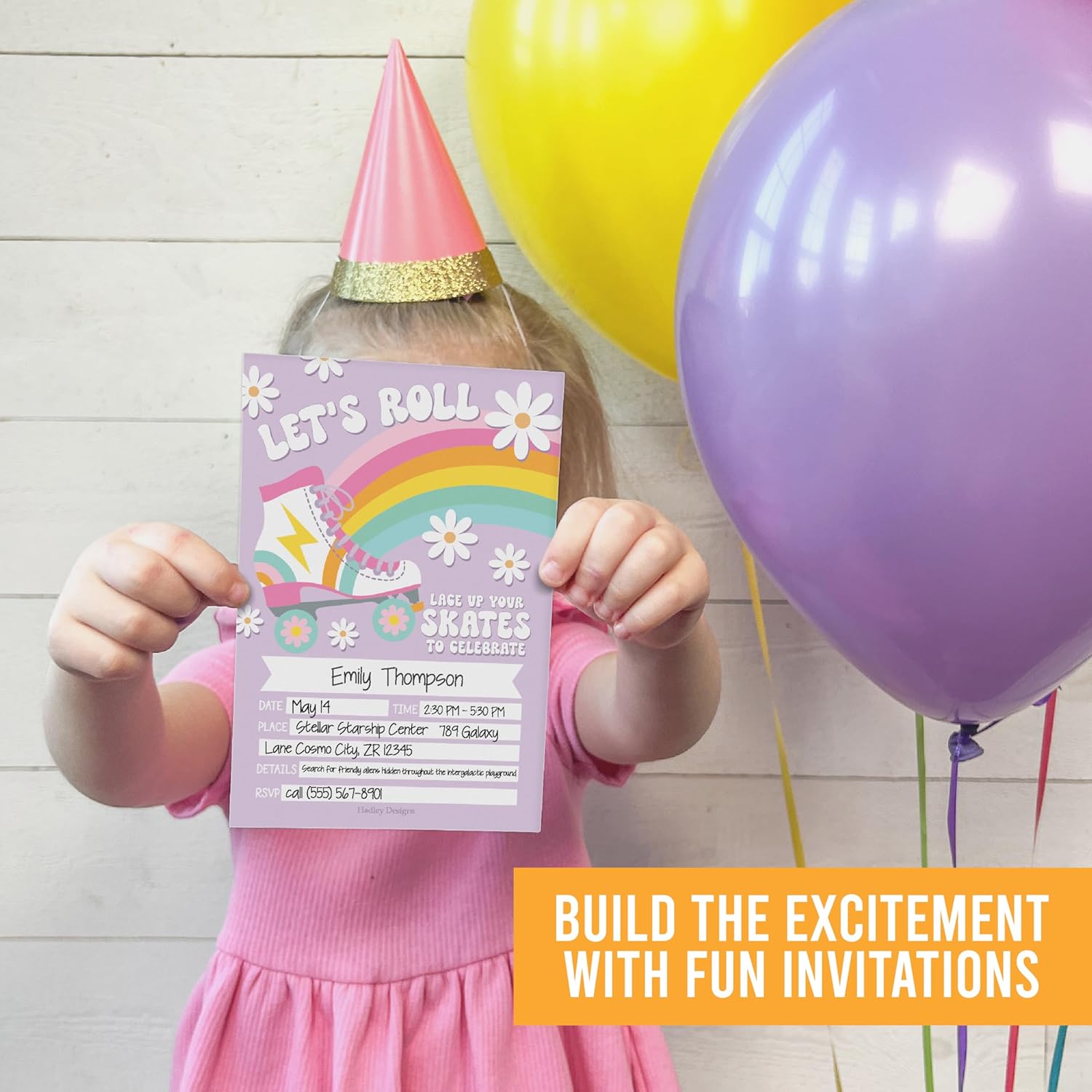Hadley Designs Birthday Invitations for Girls 15-Pack 4x6 Roller Skate Template
