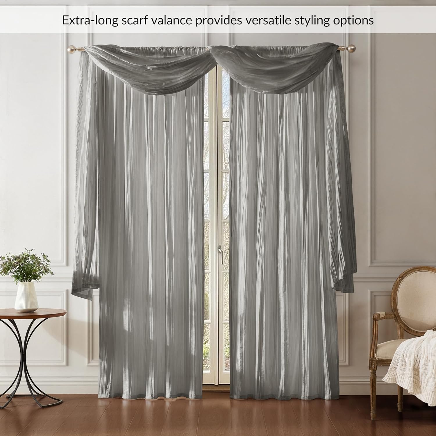 Elrene Home Fashions Athena Faux Crushed Silk Curtain Panel and Valance Set 52x84