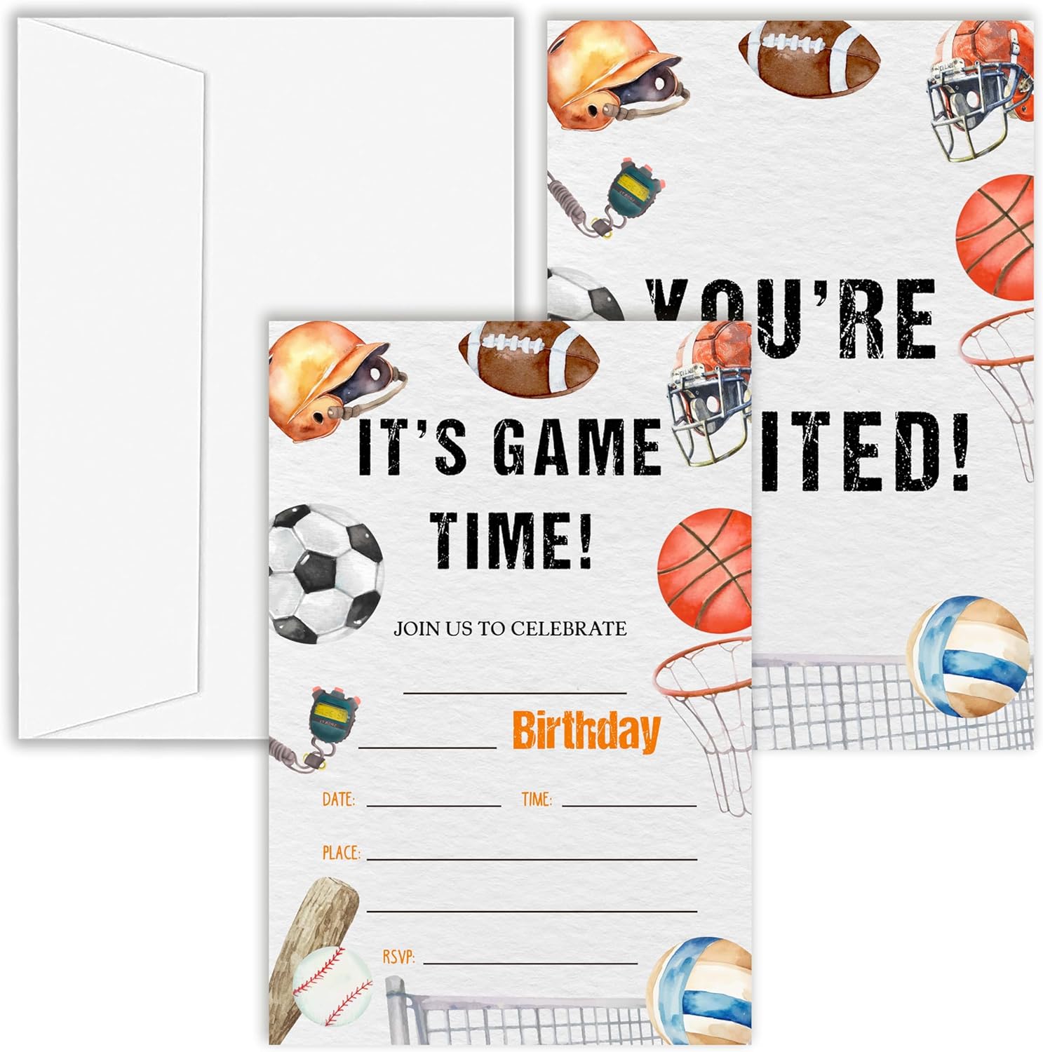 OXRUN Sports Birthday Invitations Set of 20 with Envelopes