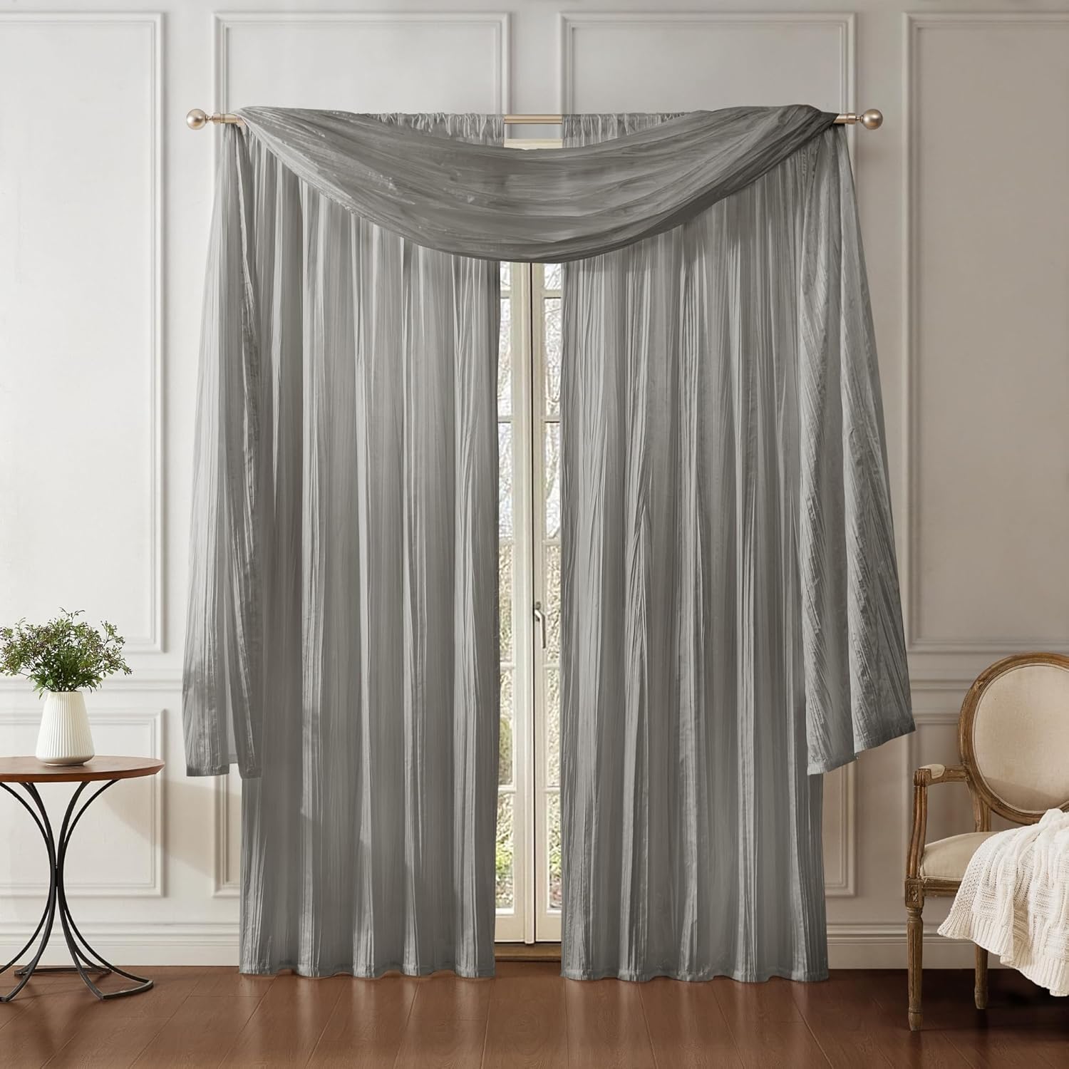 Elrene Home Fashions Athena Faux Crushed Silk Curtain Panel and Valance Set 52x84