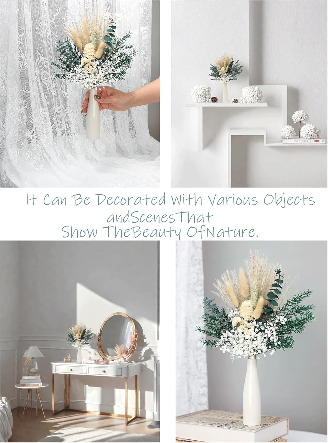 xins convey Dried Flower Bouquet with Ceramic Vase Green