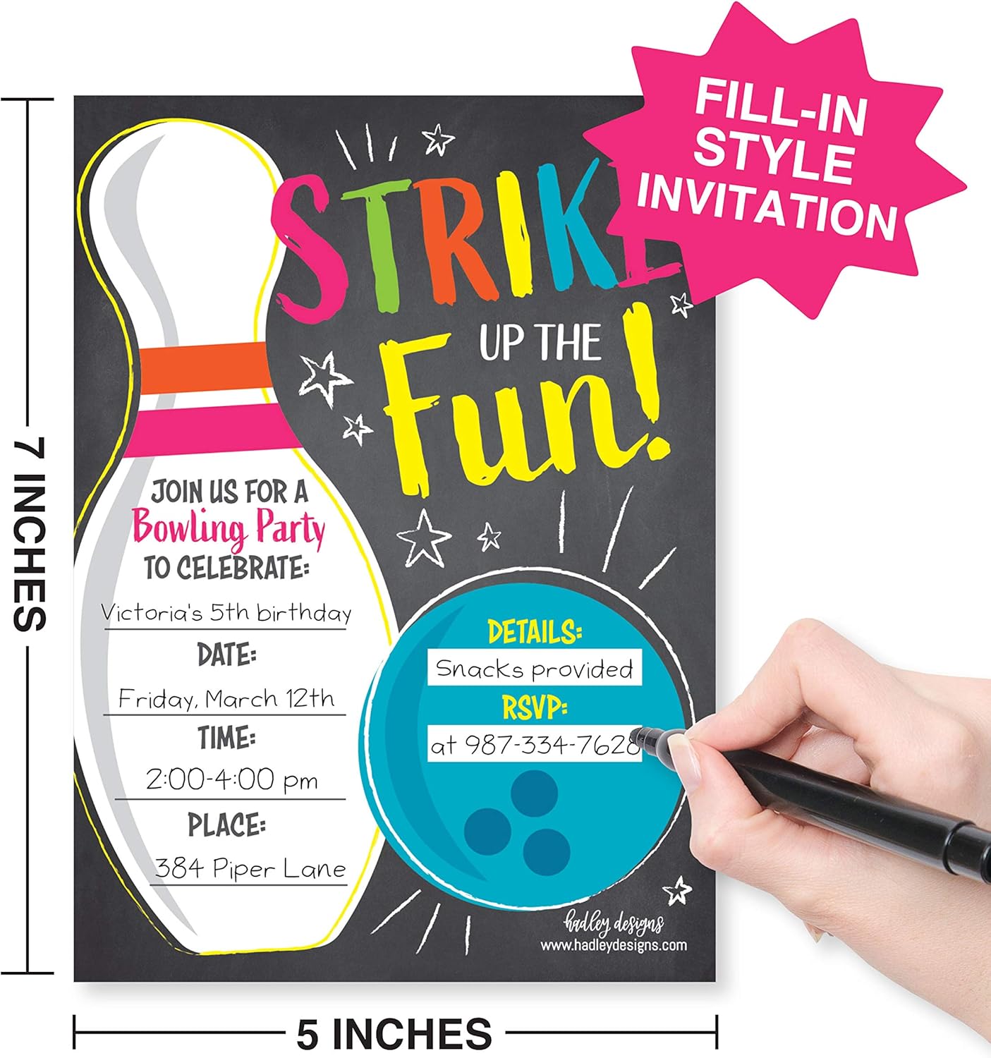 Hadley Designs 25 Bowling Birthday Invitations