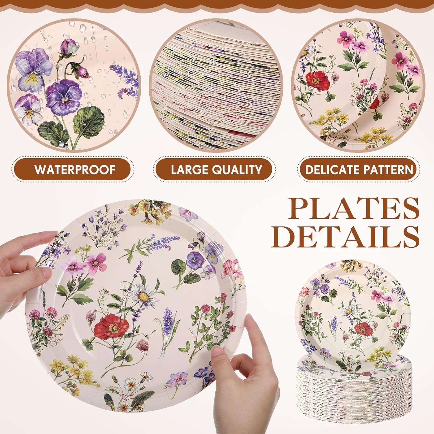 Hushee 200 Piece 9 Inch Wild Flower Paper Plates