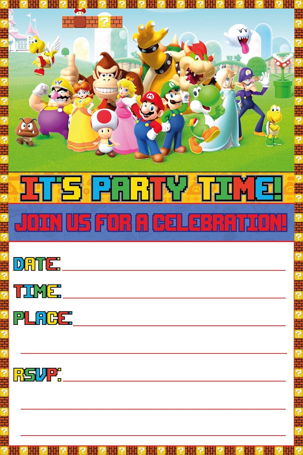 30 Piece Classic Video Game Birthday Invitations Set