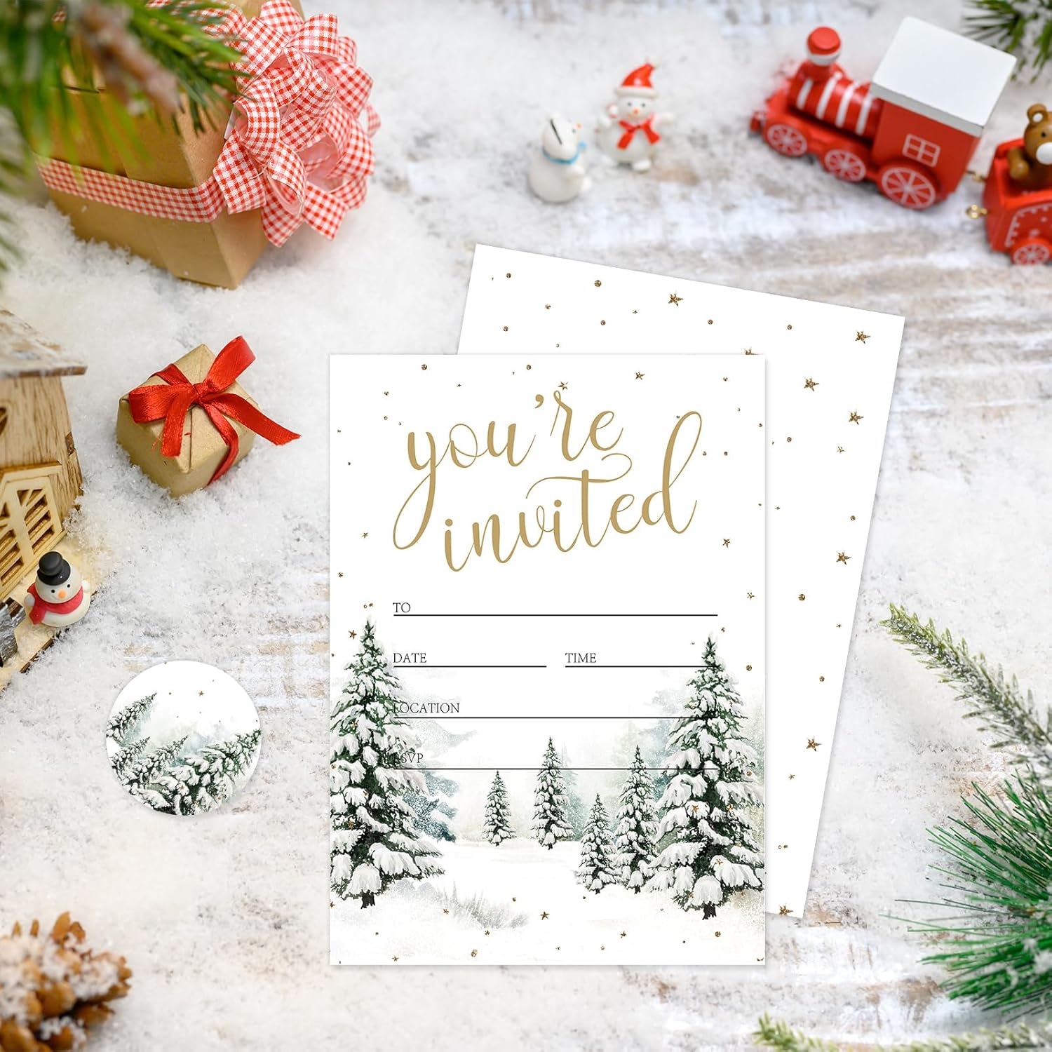 Whaline 25 Pack Christmas Invitations with Envelopes and Stickers