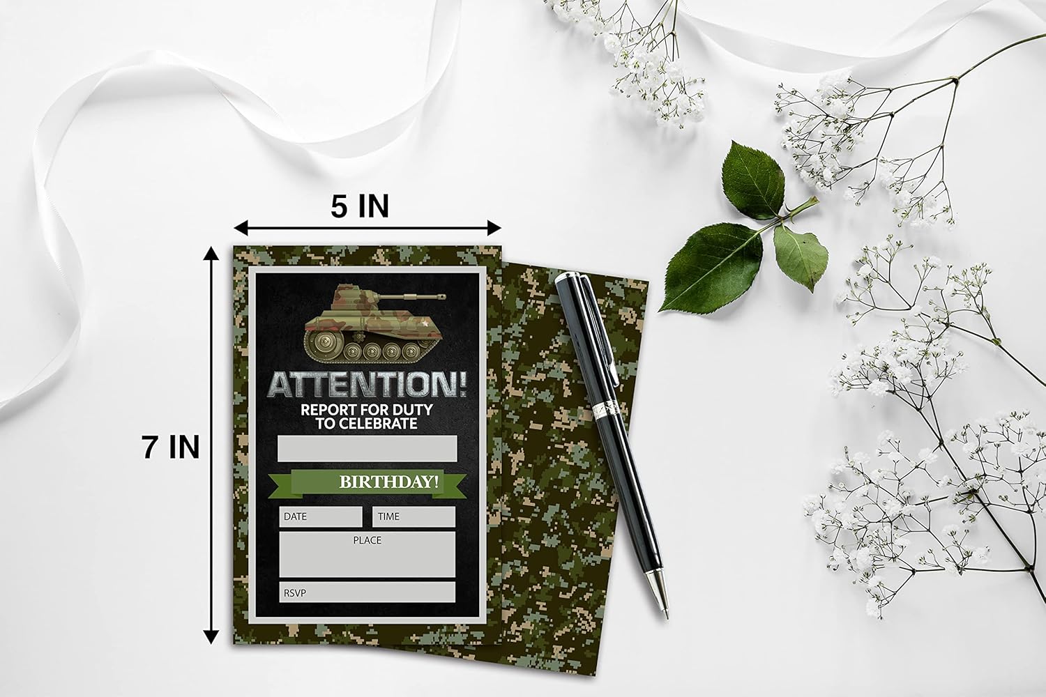 Camo Army Theme Birthday Invitations Set