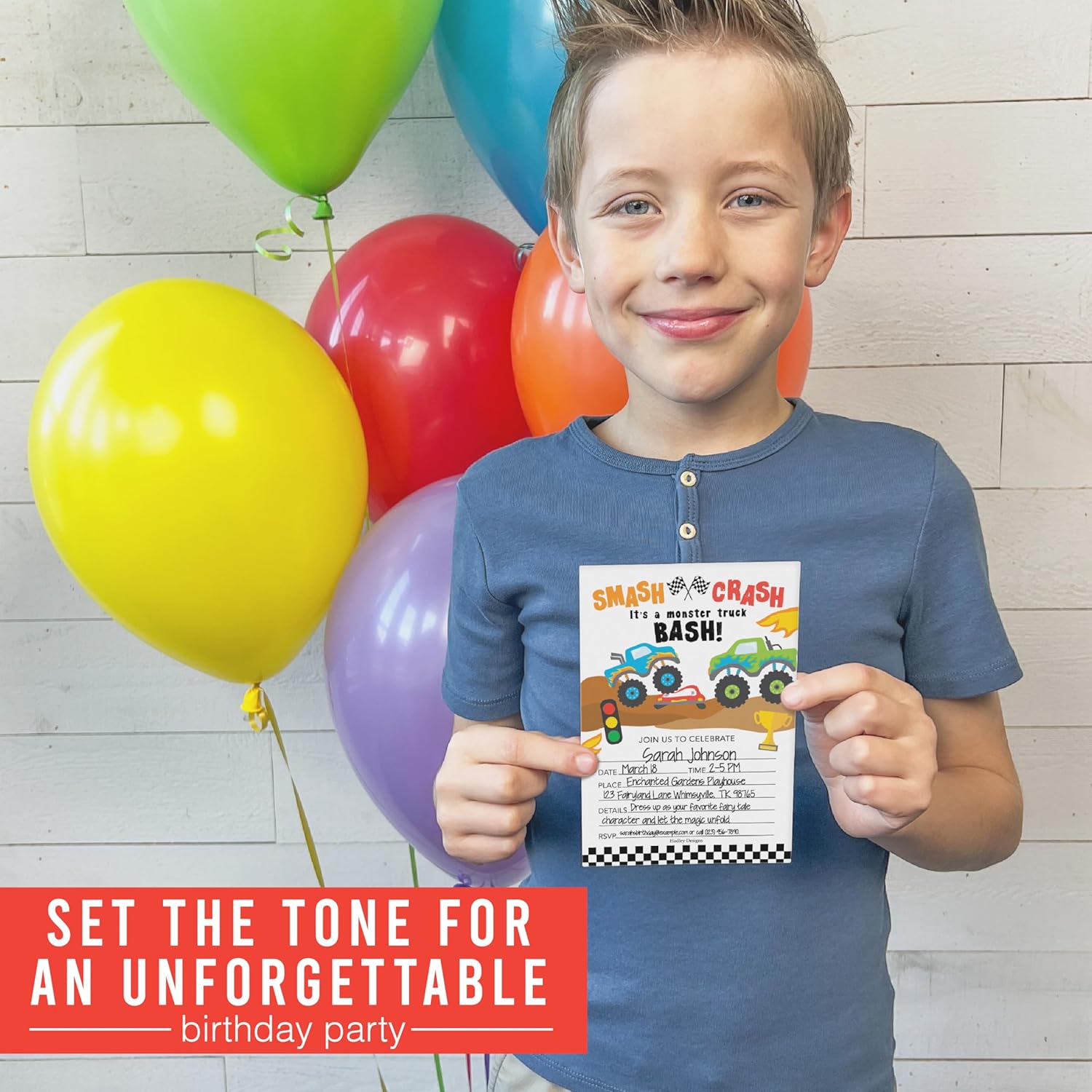 Hadley Designs 15 Monster Truck Birthday Invitations for Boys 1