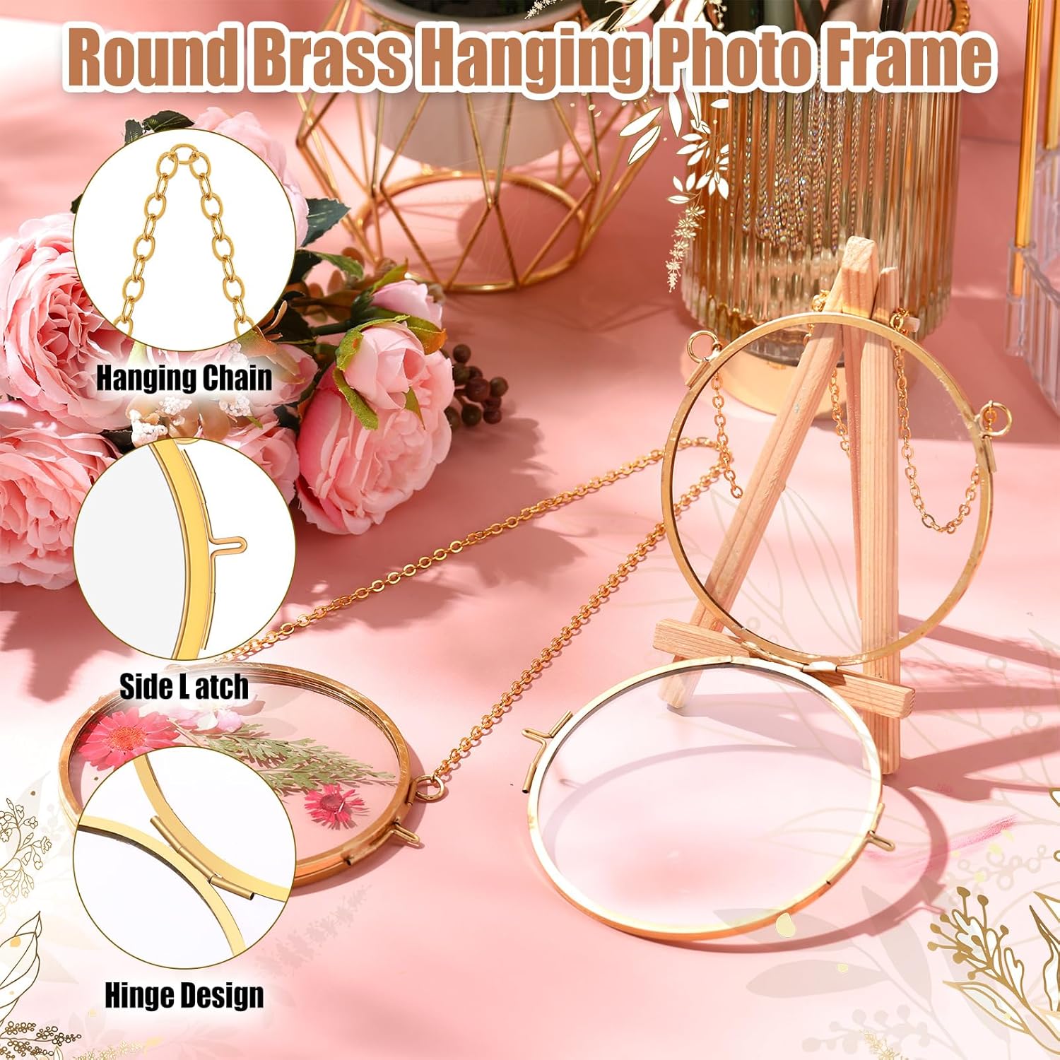 BBTO 8 Pack Round Hanging Glass Frames Set 39 Inch