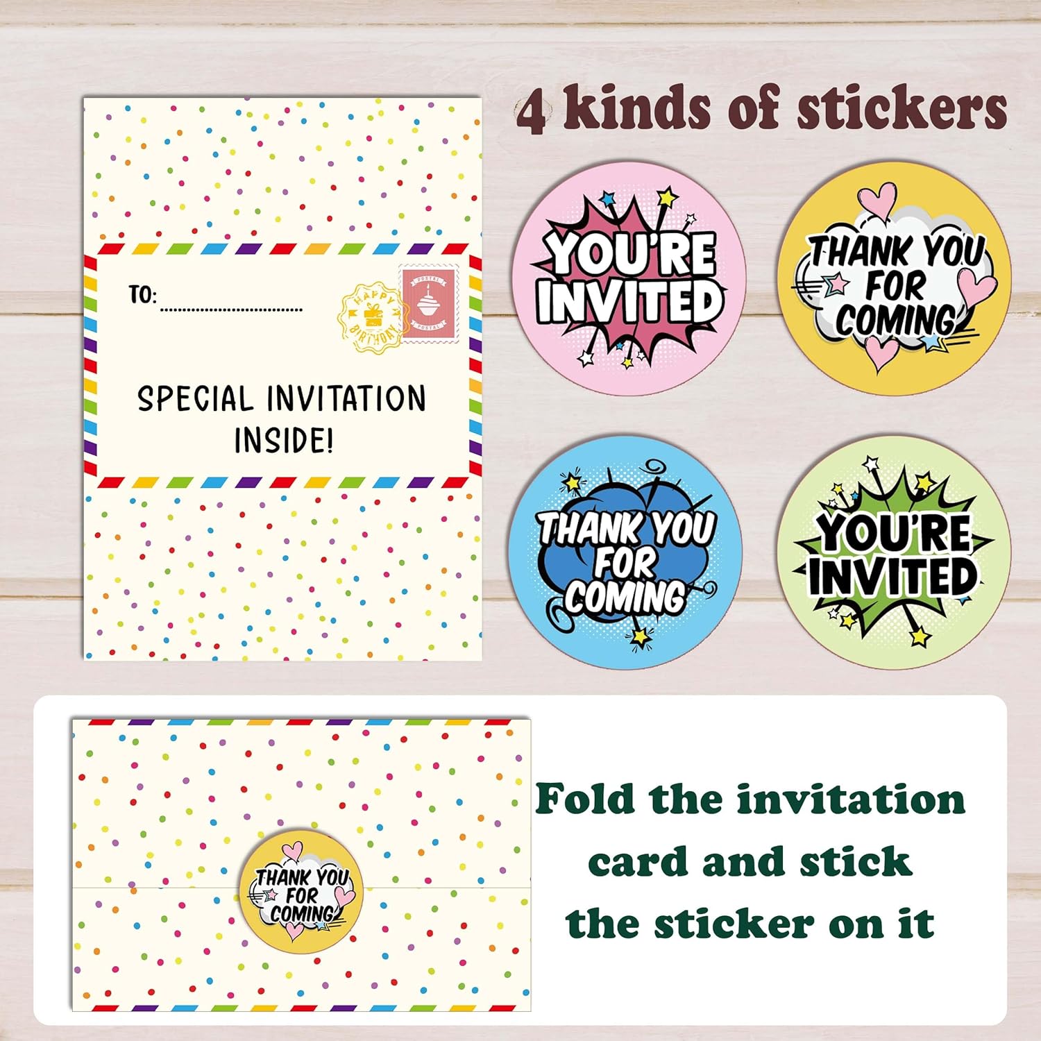 Kids Birthday Invitations with 20 Stickers