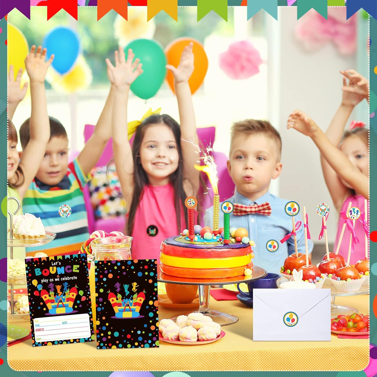 Pajean 30 Pack Bounce House Party Invitations with Stickers and Envelopes