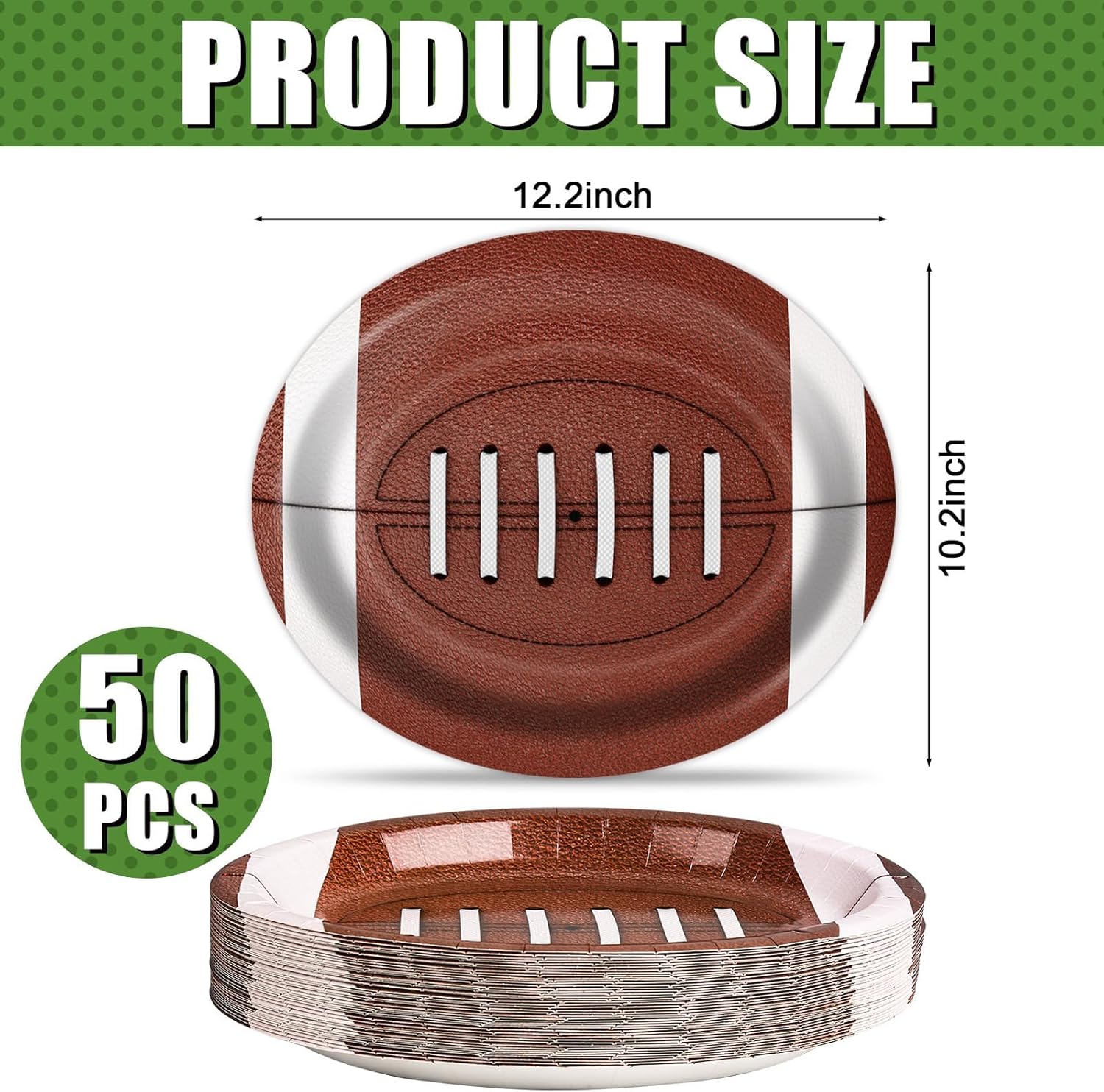 Football Oval Paper Plates 10 x 12 50Pcs Set
