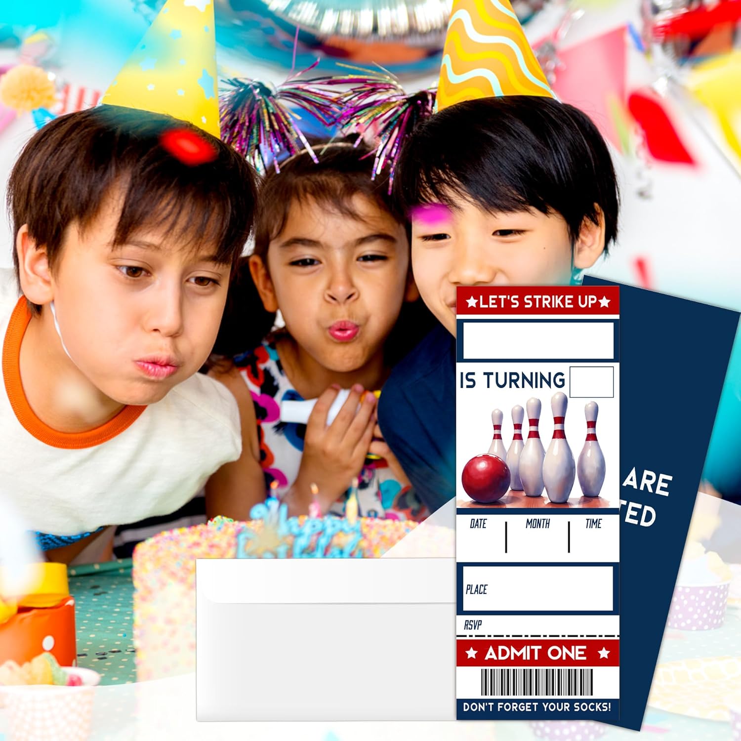 Lets Strike Birthday Invitation Cards with Envelopes Double Sided 3x8 Inches 20pcs