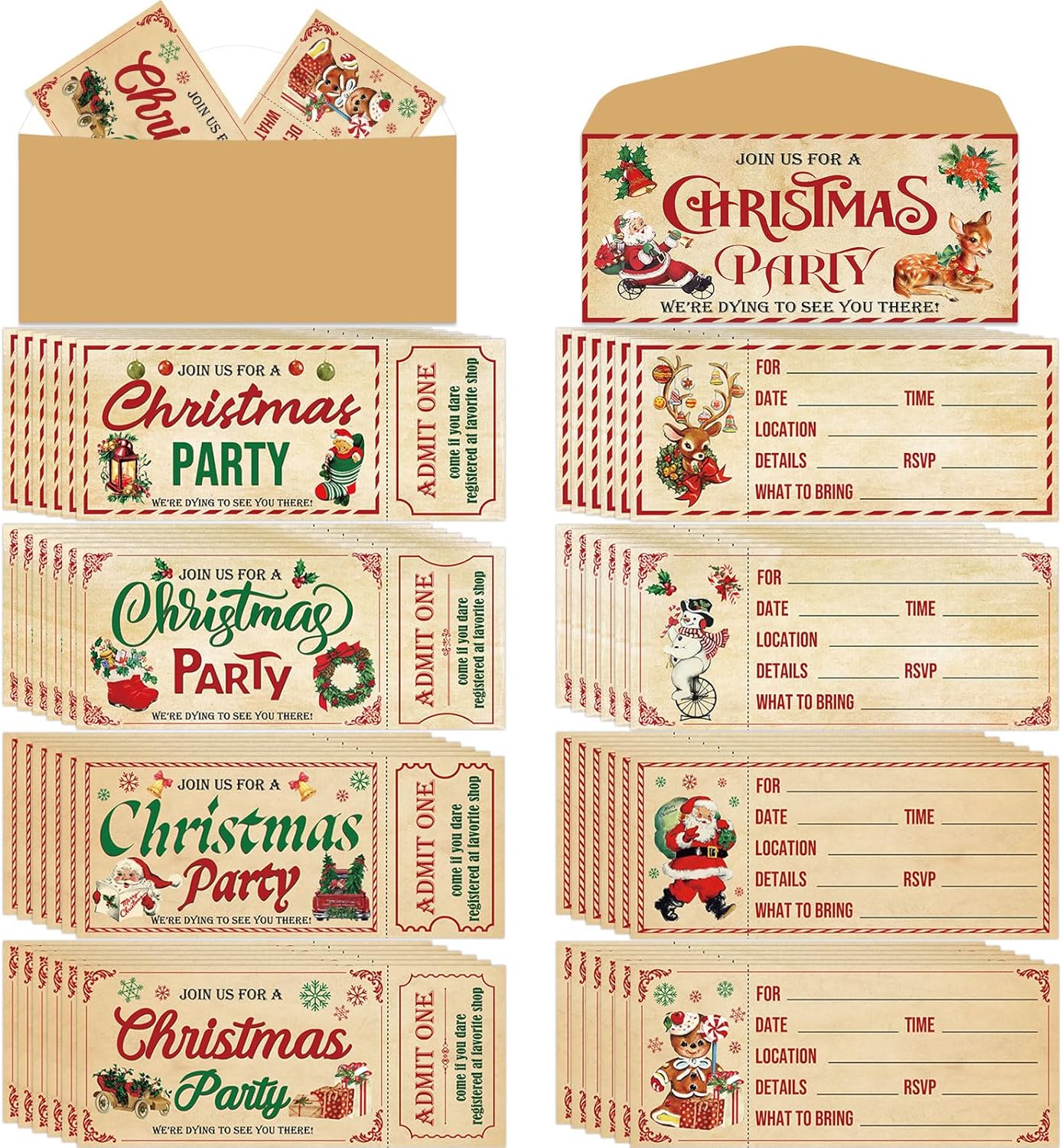 80PCS Christmas Party Invites with Envelopes and Adhesive