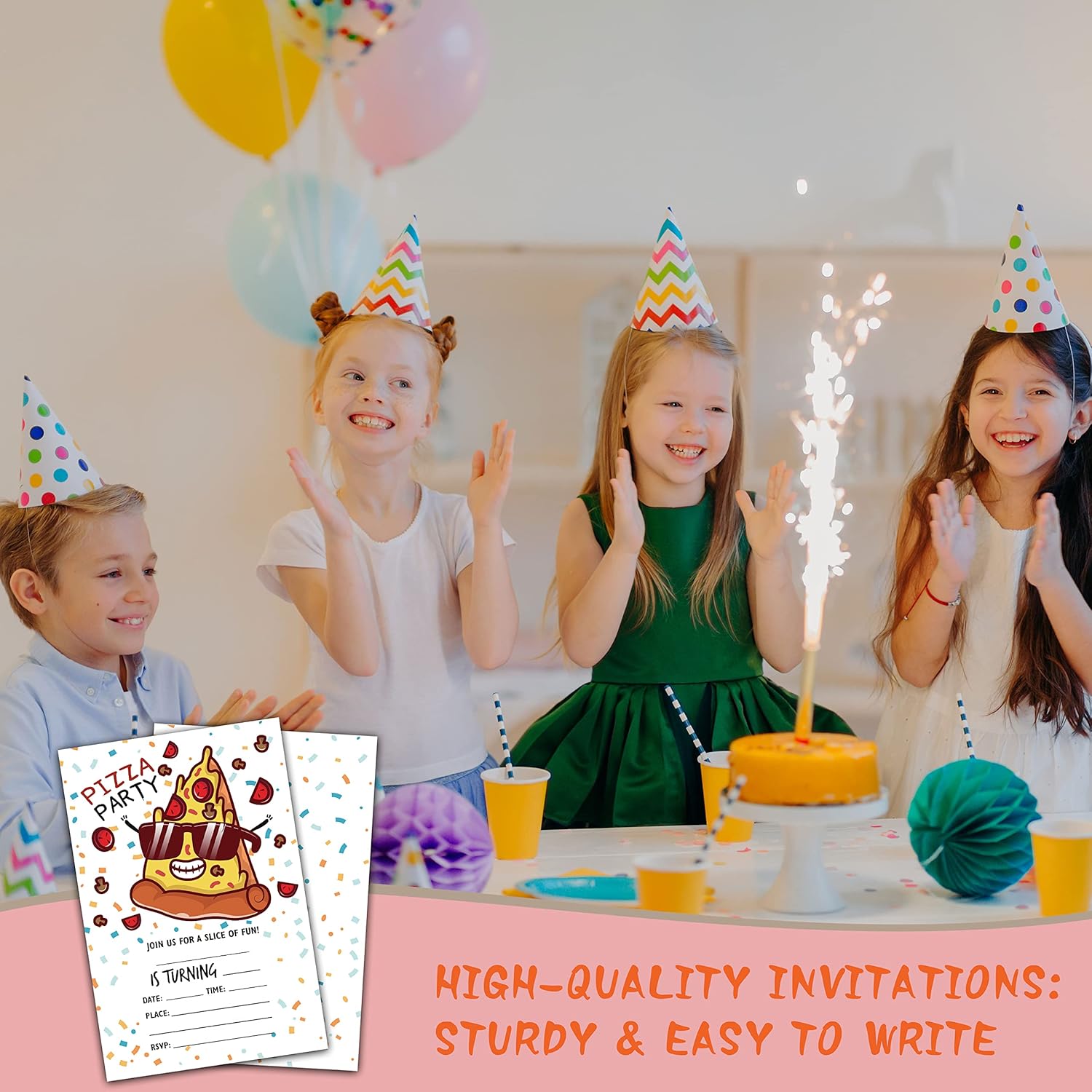 Pizza Party Birthday Invitations 20-Pack with Envelopes 1