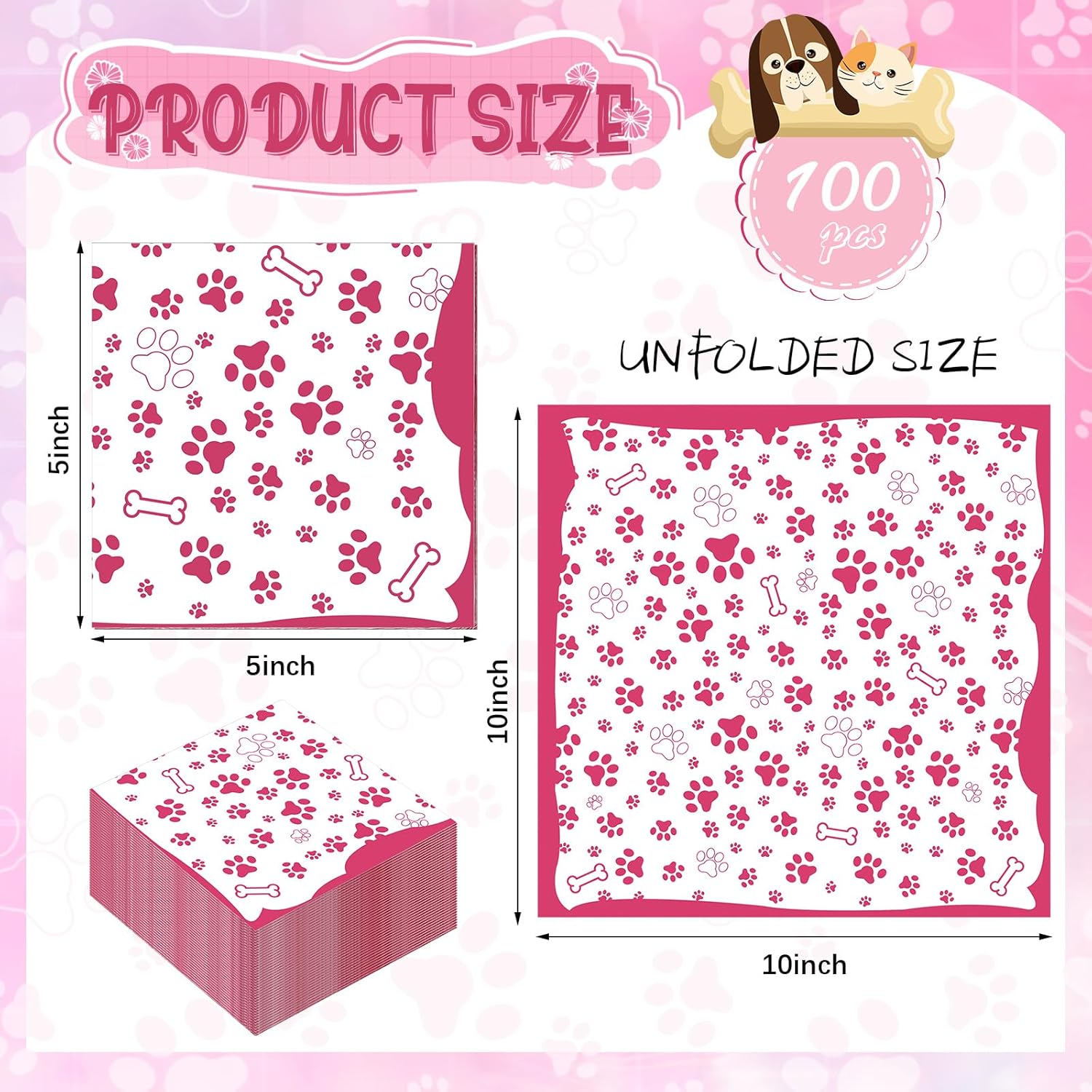 CHENGU 100 Piece Paw Print Napkins 2 Layers