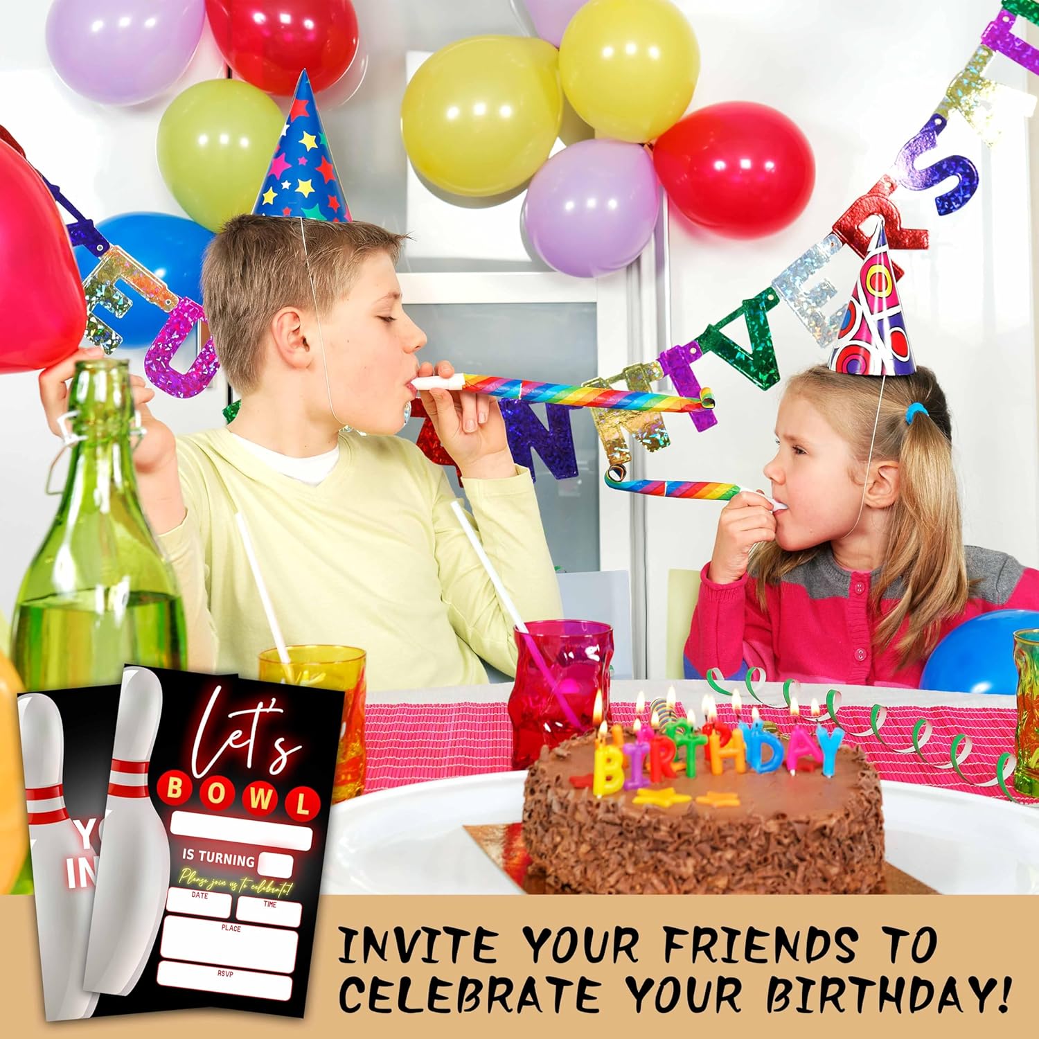 Bowling Birthday Invites for Boys Girls 20 Set