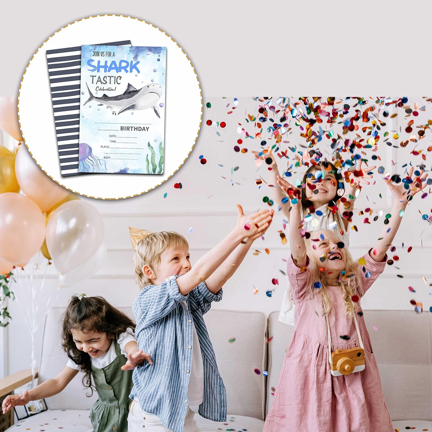 Shark Birthday Invitations with Envelopes - 20 Pack Ocean Theme