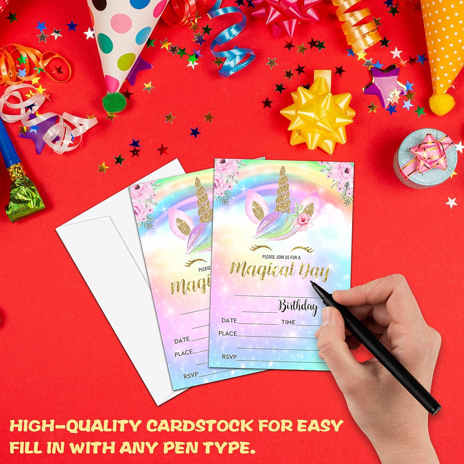 Magical Unicorn Birthday Invites 4x6 20pk with Envelopes