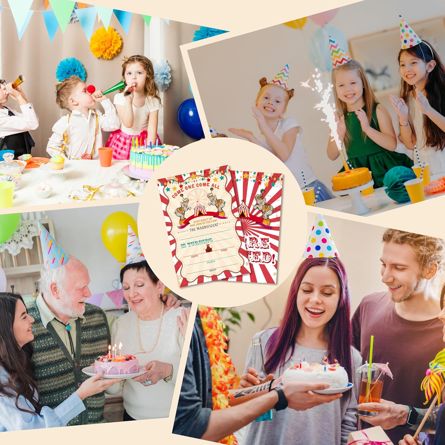 Carnival Birthday Invitations 20pcs with Envelopes