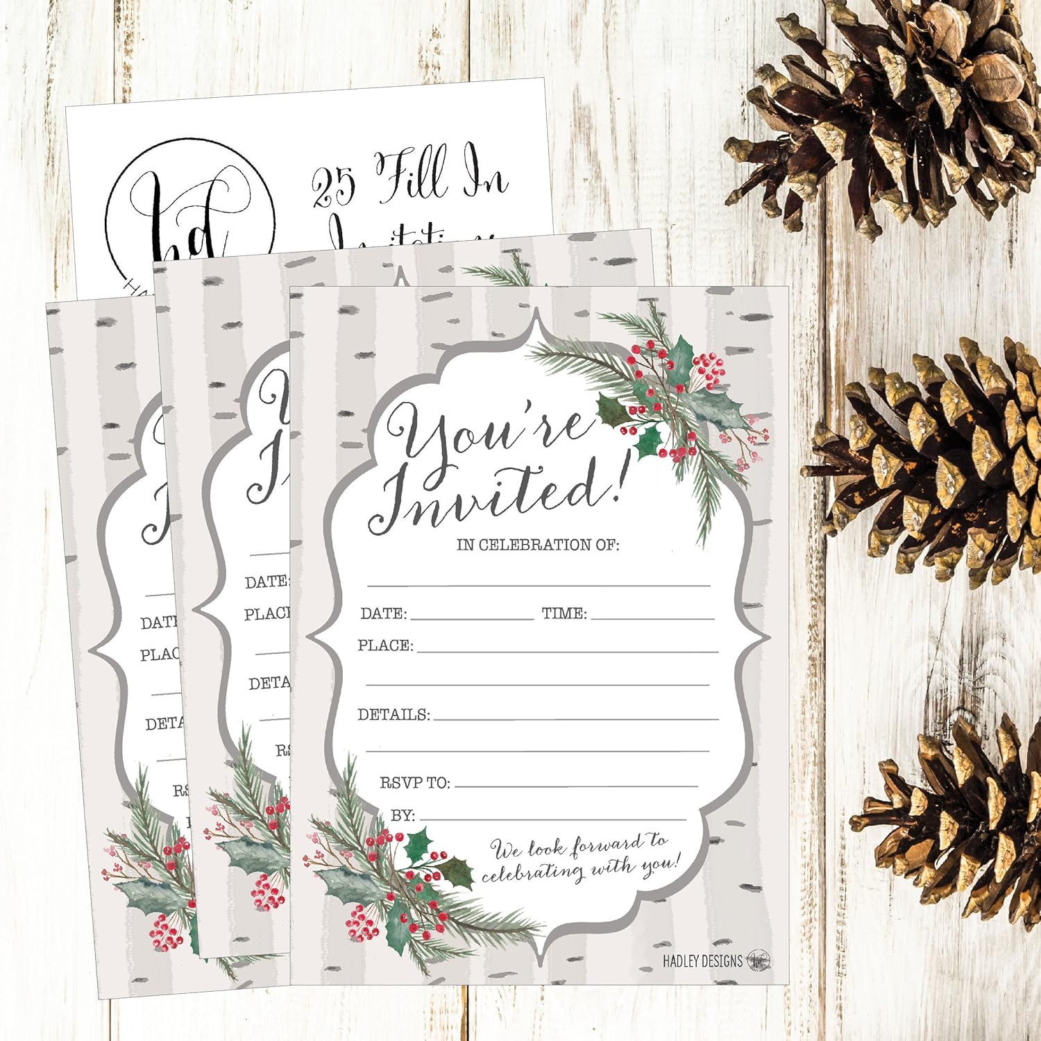 25 Woodland Holiday Invitations Rustic Christmas Winter New Years Xmas Dinner Party Invite