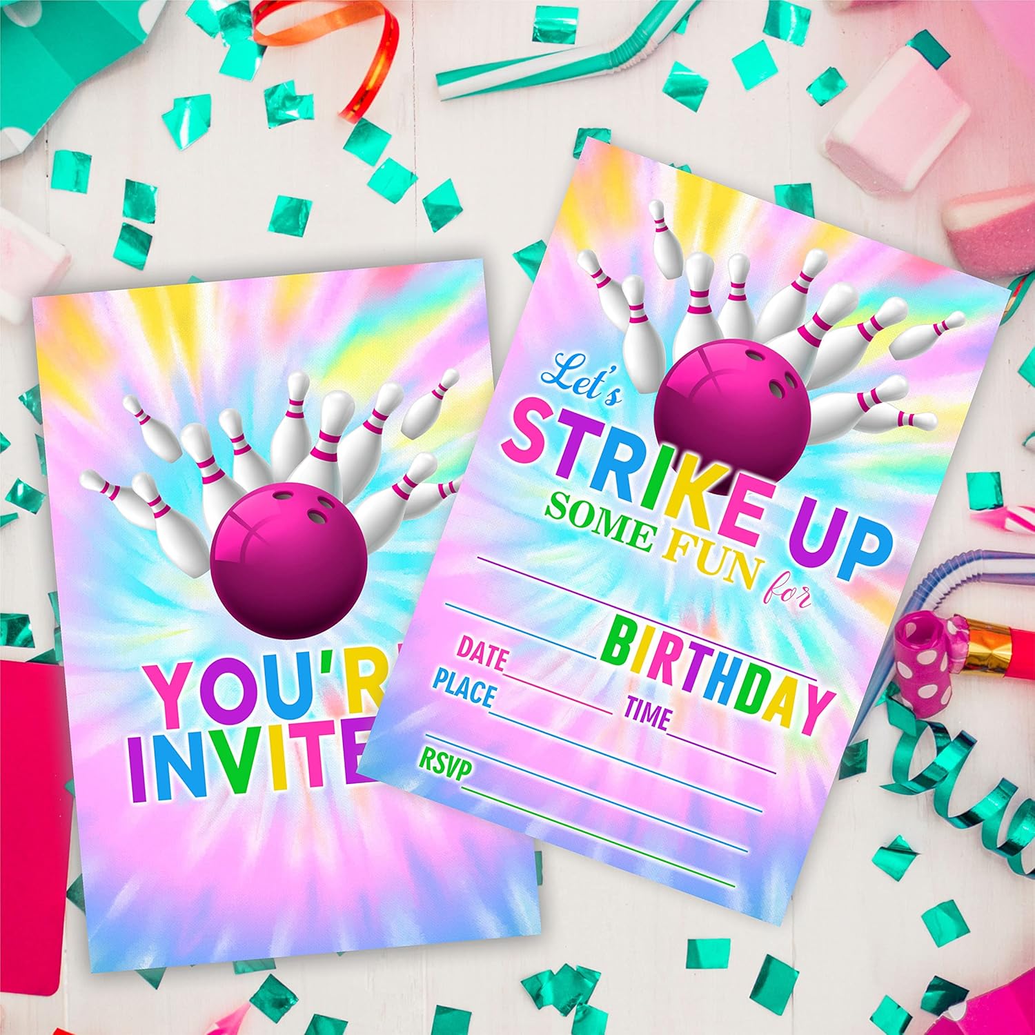 DYIRBIIY Tie Dye Birthday Invitations Set for Kids and Adults