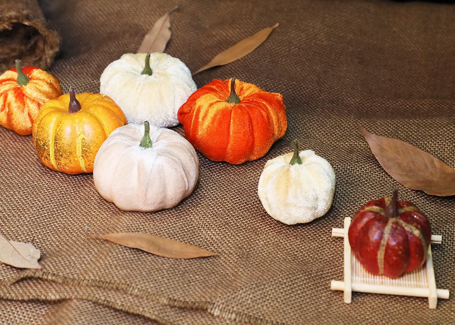 Romingo Artificial Velvet Pumpkins 12PCS for Halloween Fall Thanksgiving