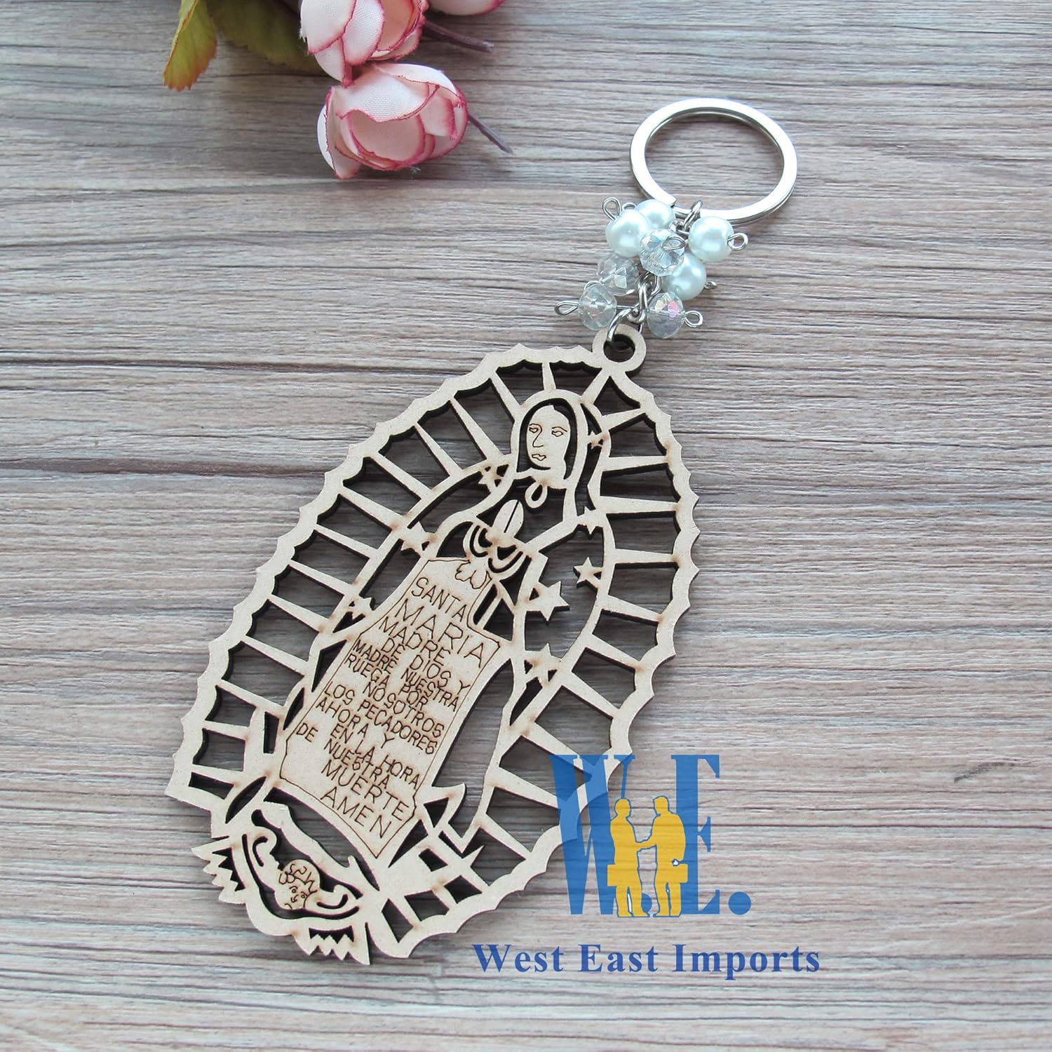 12Pcs Lady of Guadalupe Wood Design Keychain Favors