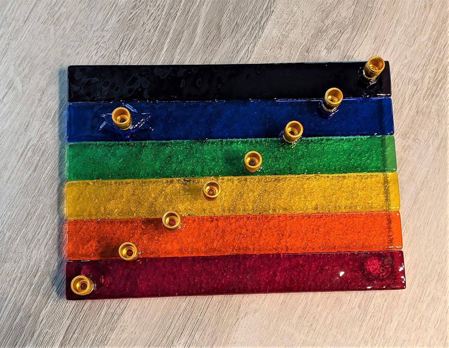 Pride Flag LGBTQ Glass Menorah by YafitGlass 1