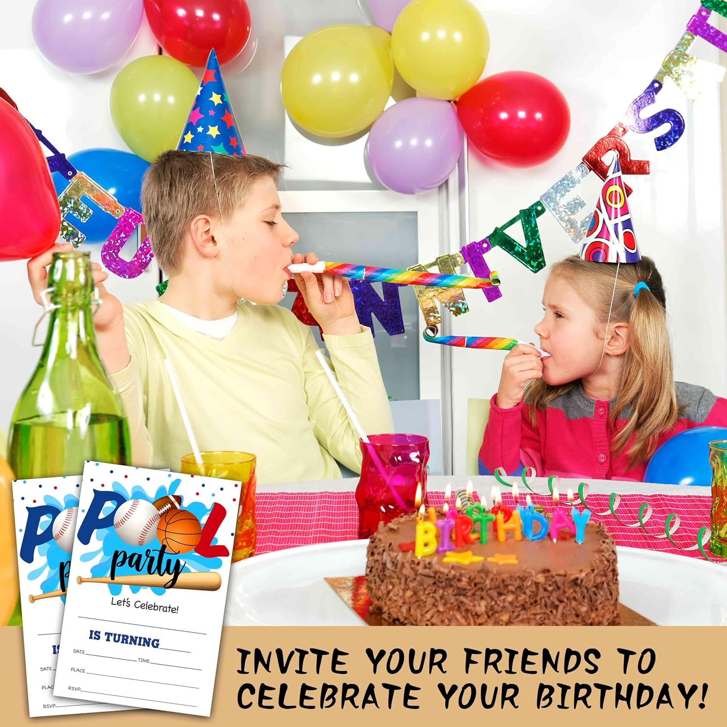 Pool Party Birthday Invitations with Envelopes A04