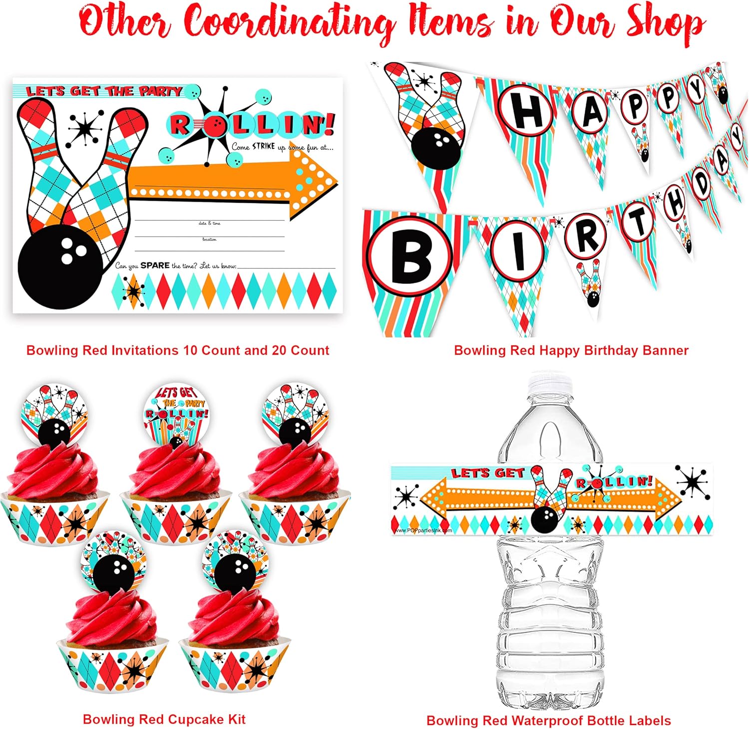 POP parties Ink Bowling Party Invitations Glow Red