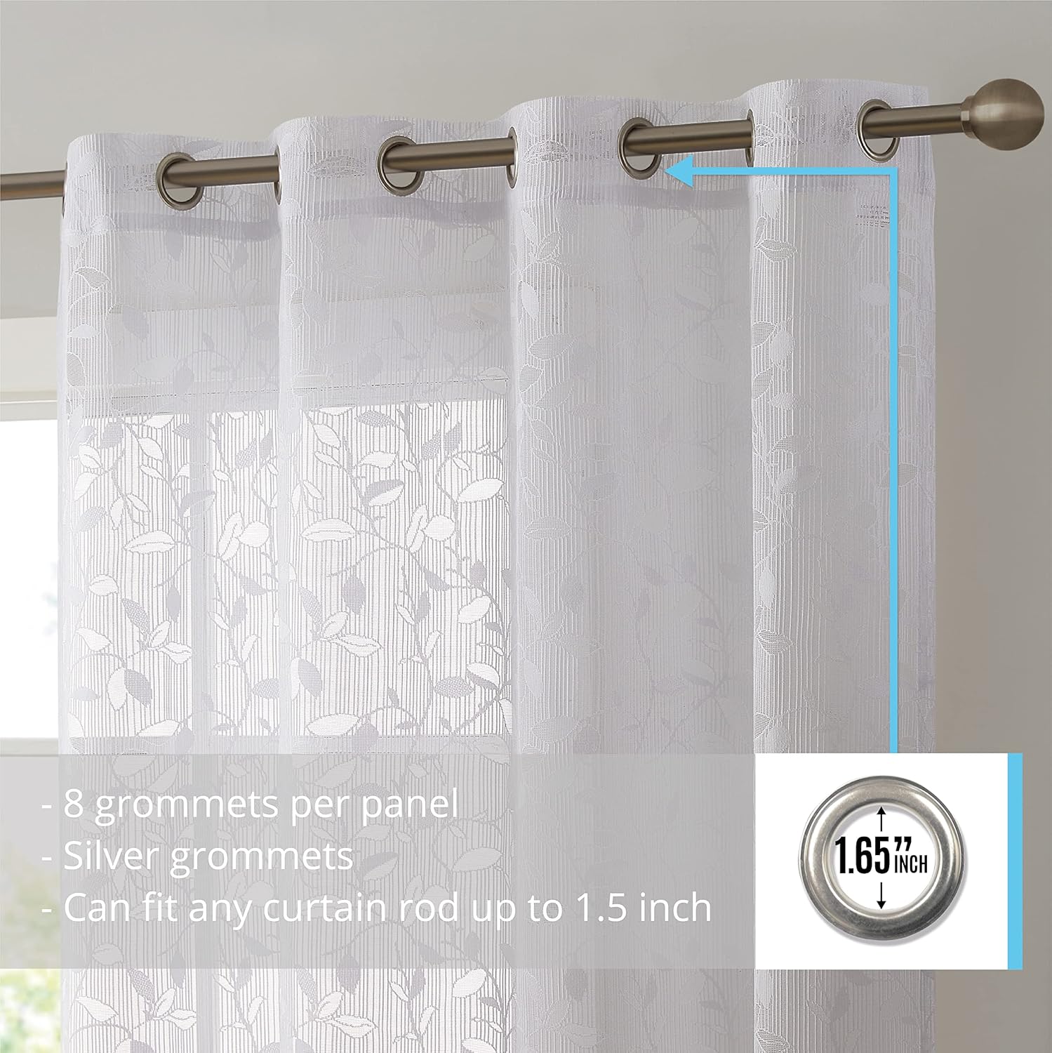 HLC ME Joyce Floral Semi Sheer Curtains Set of 2 Panels