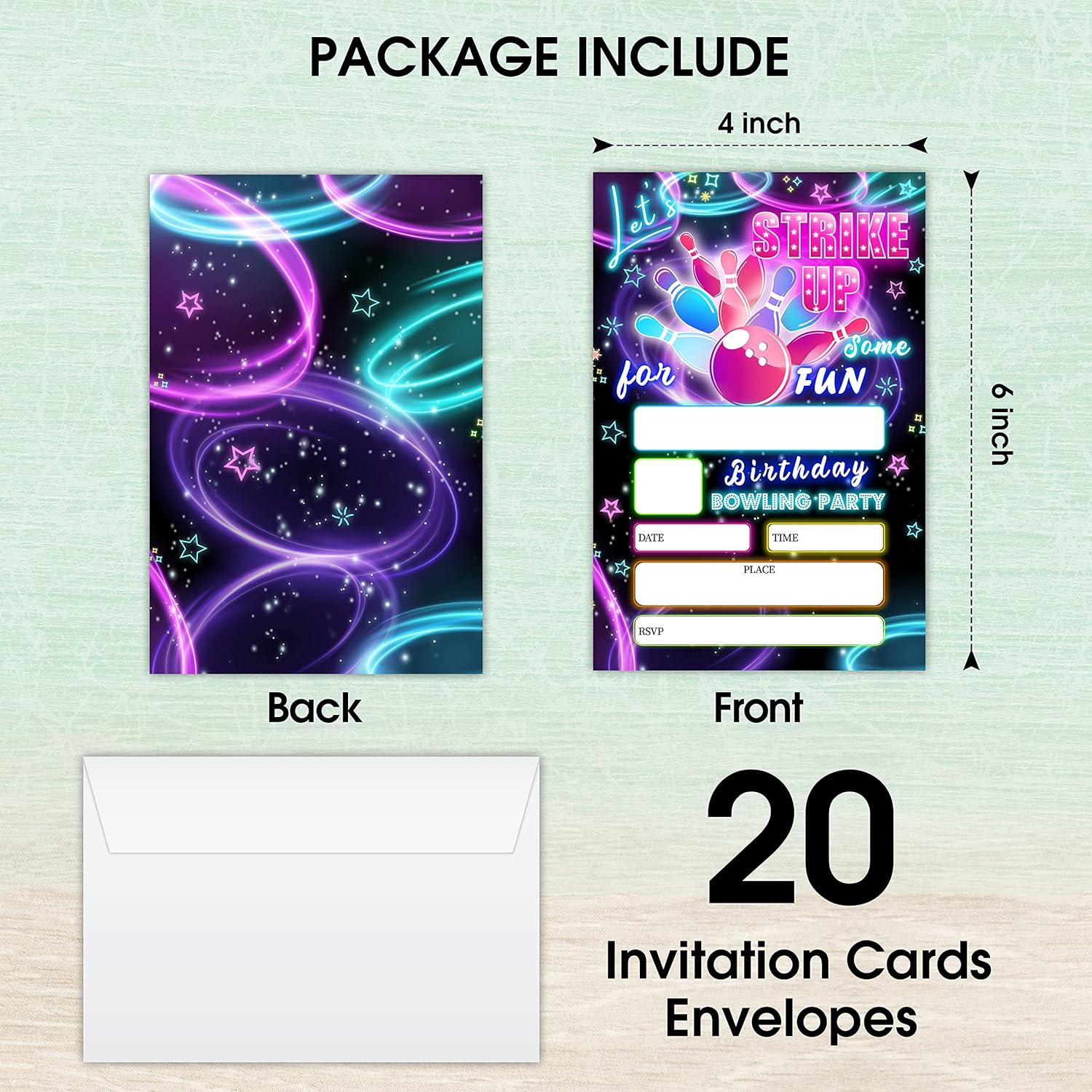 20 Birthday Invitation Cards with Envelopes Bowling Party Supplies