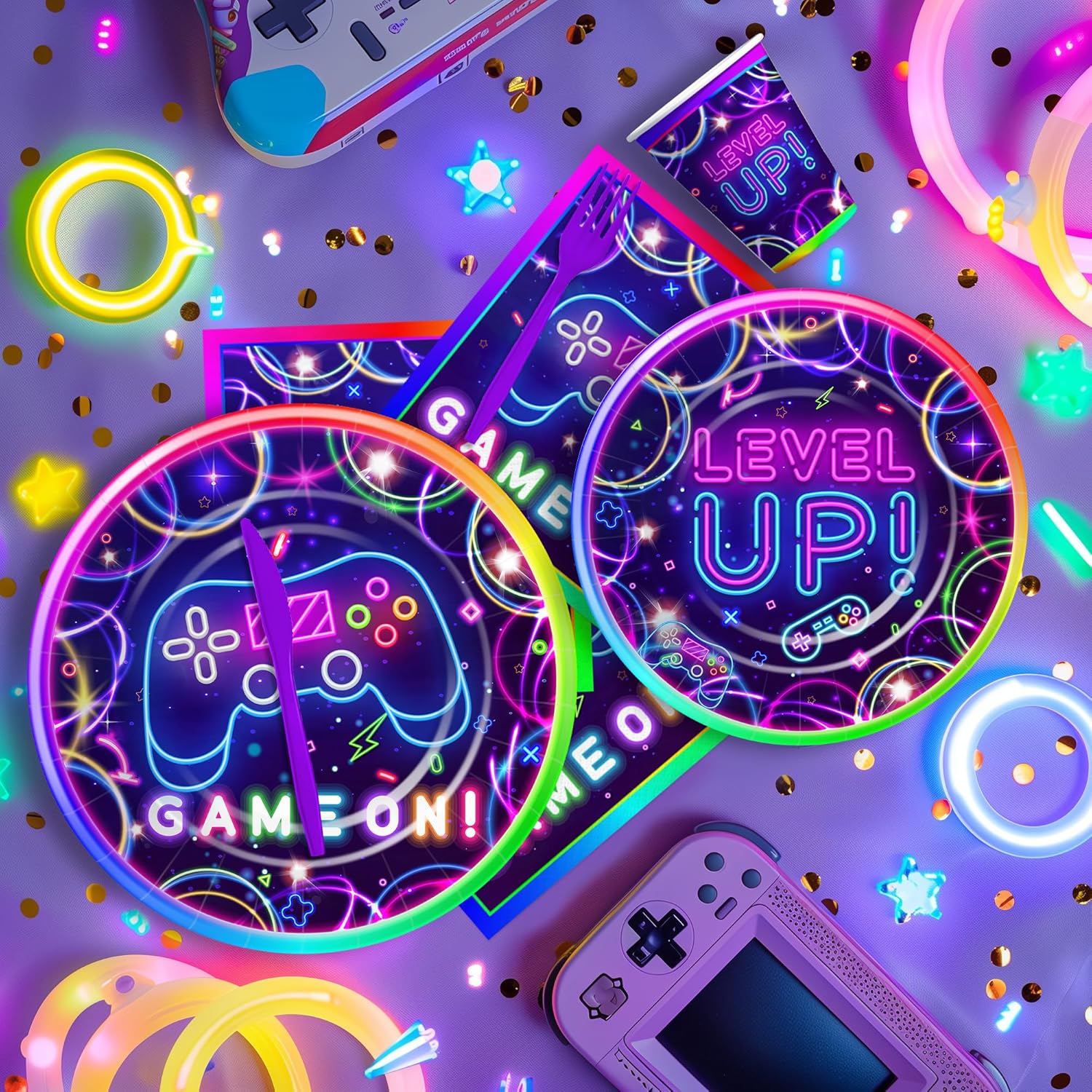 Video Game Birthday Plates Napkins Tableware Set for 24 Guests