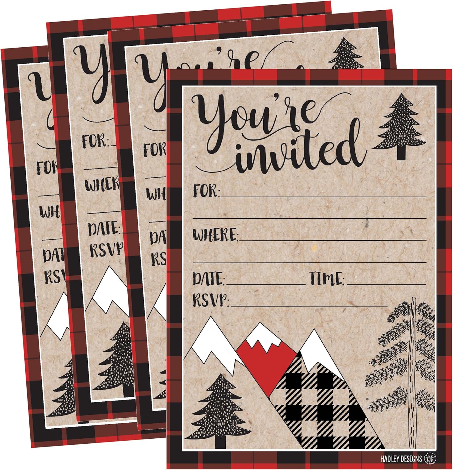 Hadley Designs 25 Plaid Woodland Holiday Invitations