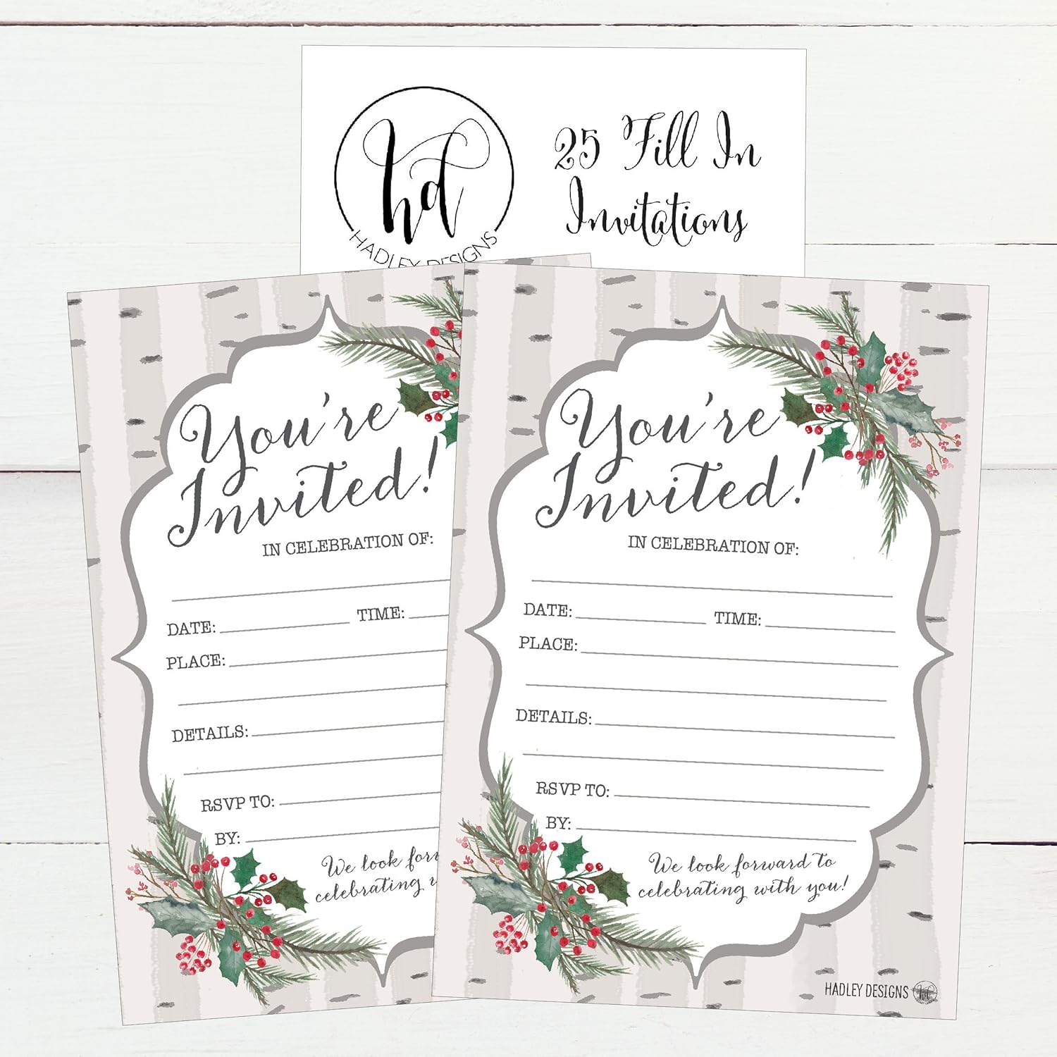 25 Woodland Holiday Invitations Rustic Christmas Winter New Years Xmas Dinner Party Invite