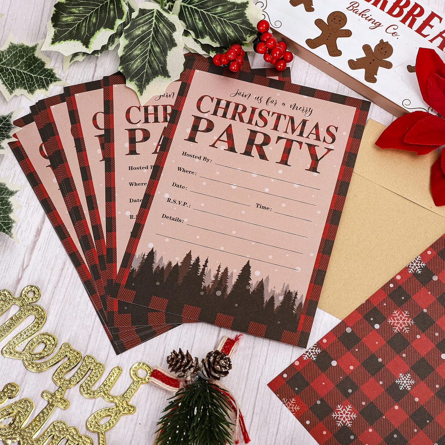 Whaline 25 Pack Christmas Invites with Kraft Envelopes