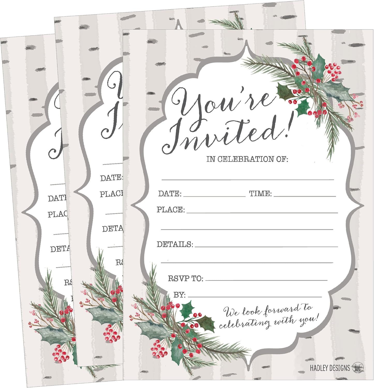 25 Woodland Holiday Invitations Rustic Christmas Winter New Years Xmas Dinner Party Invite