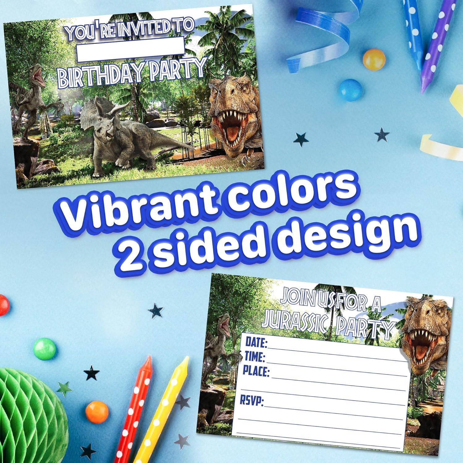 Set of 20 Dinosaur Birthday Invites with Envelopes