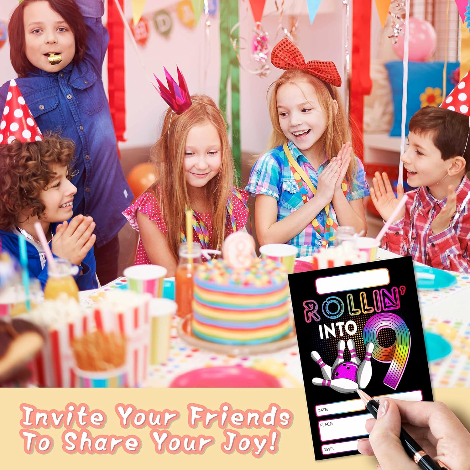 DETIHO 4x6 Bowling Birthday Party Invitations - 20 Sets