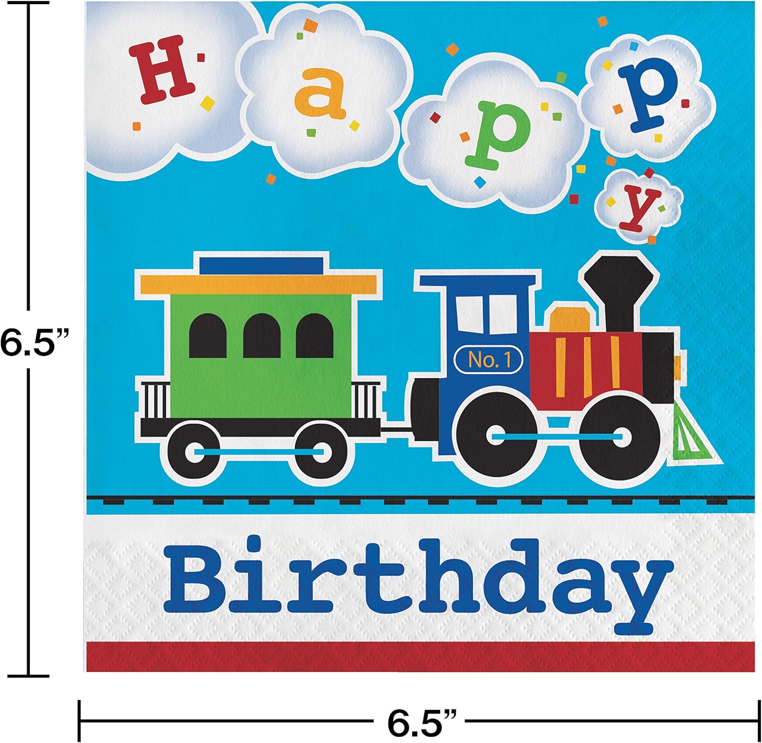 All Aboard Blue Boys Happy Birthday Napkins 65x65