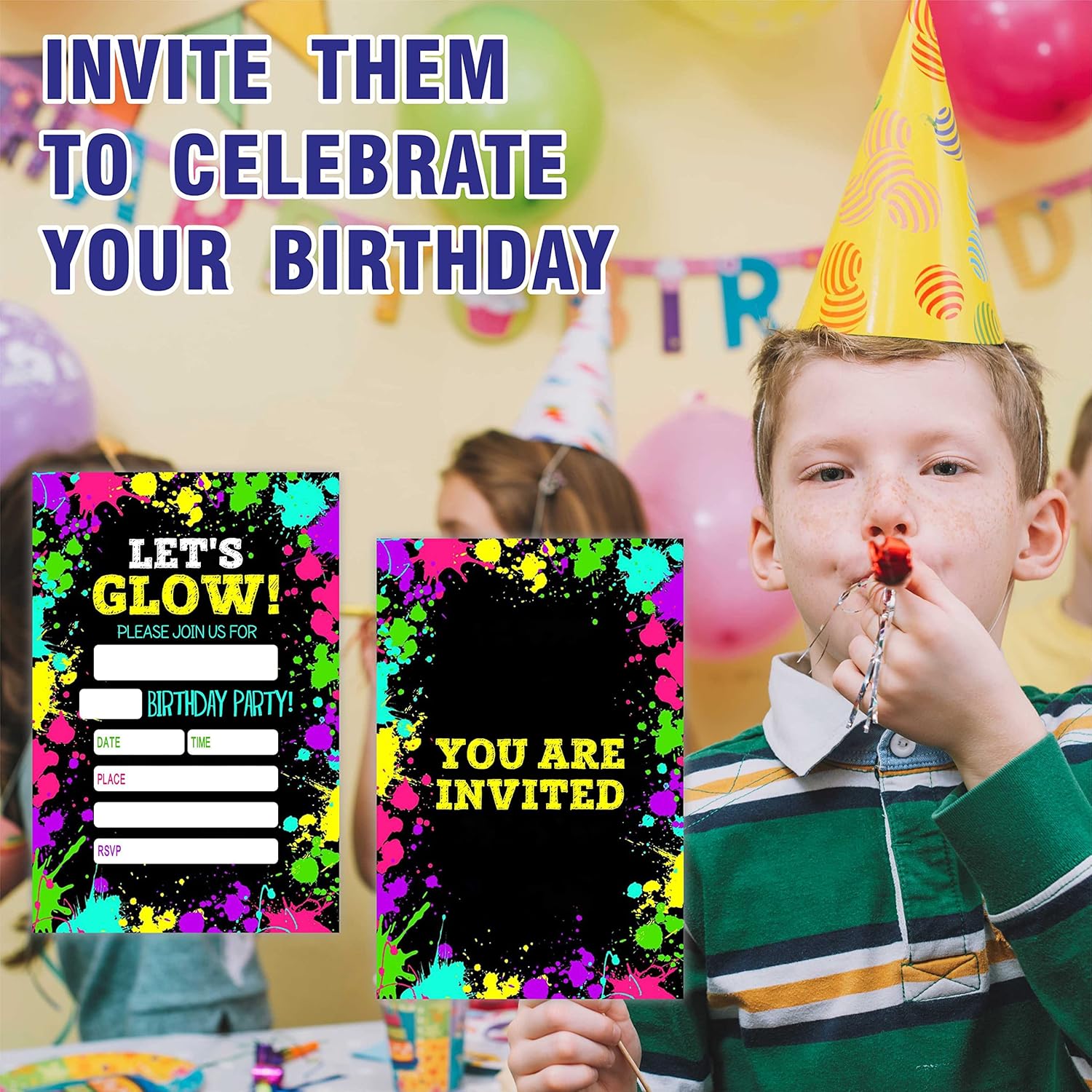 Lets Glow Birthday Party Invitation Cards 20 Count