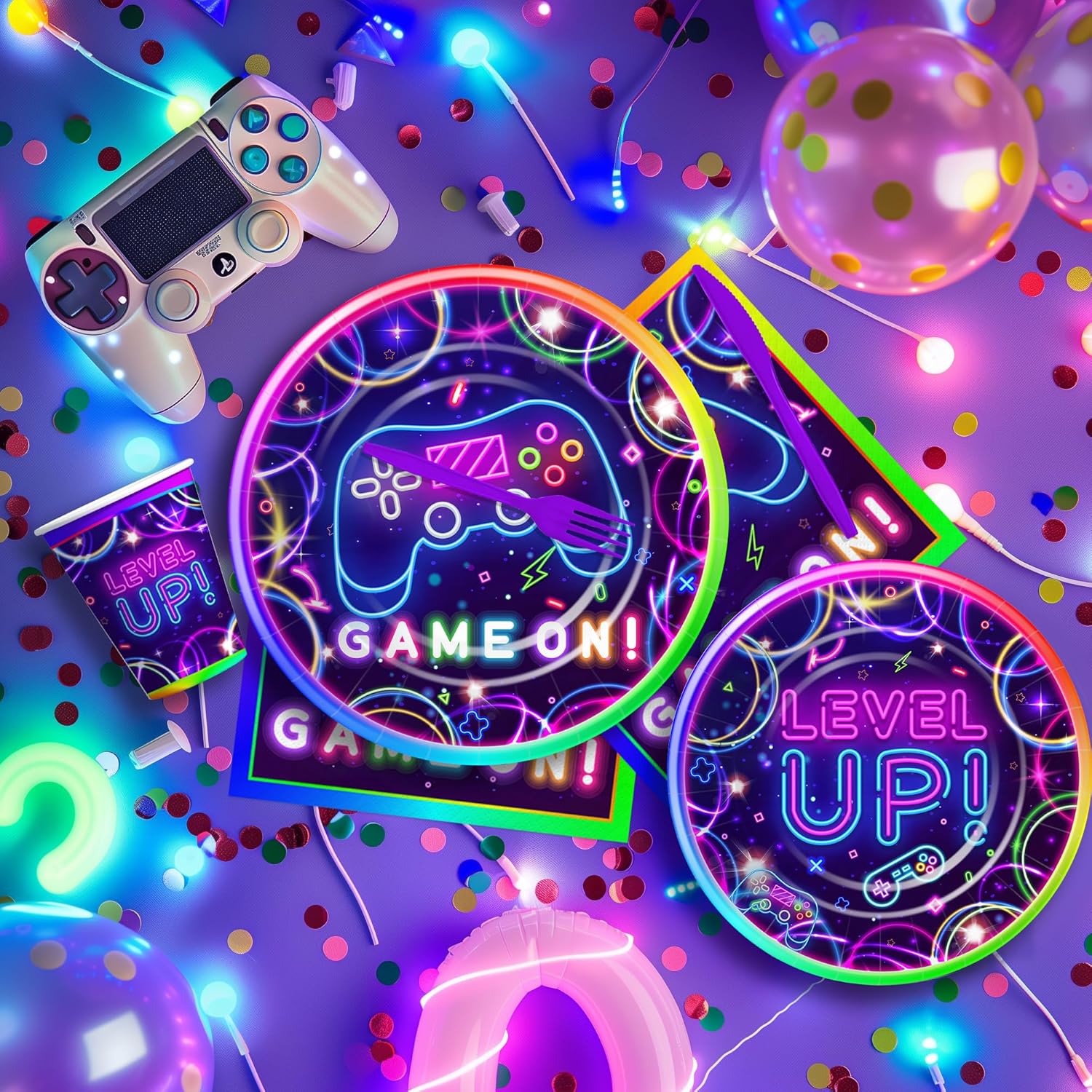 Video Game Birthday Plates Napkins Tableware Set for 24 Guests