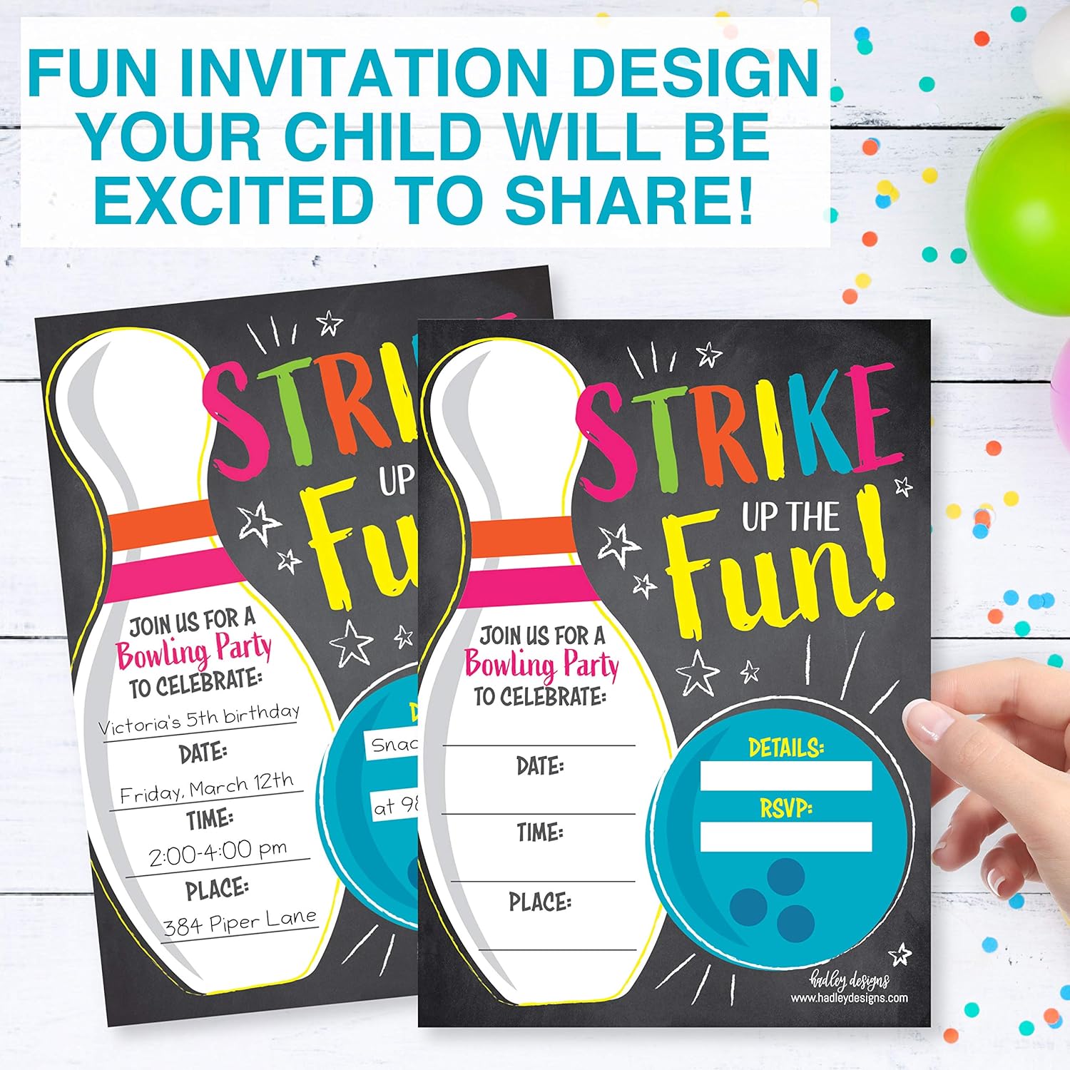 Hadley Designs 25 Bowling Birthday Invitations
