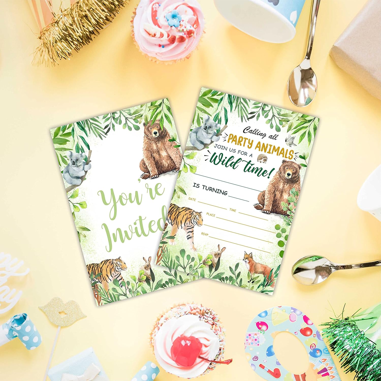 AWSICE Safari Theme Birthday Invites Double Sided