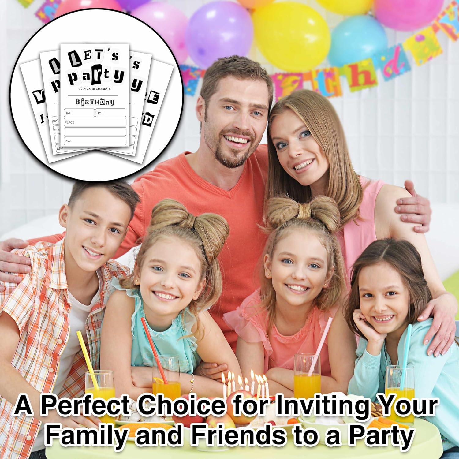Black and White Birthday Invitations 25 Double-Sided Cards with Envelopes D03