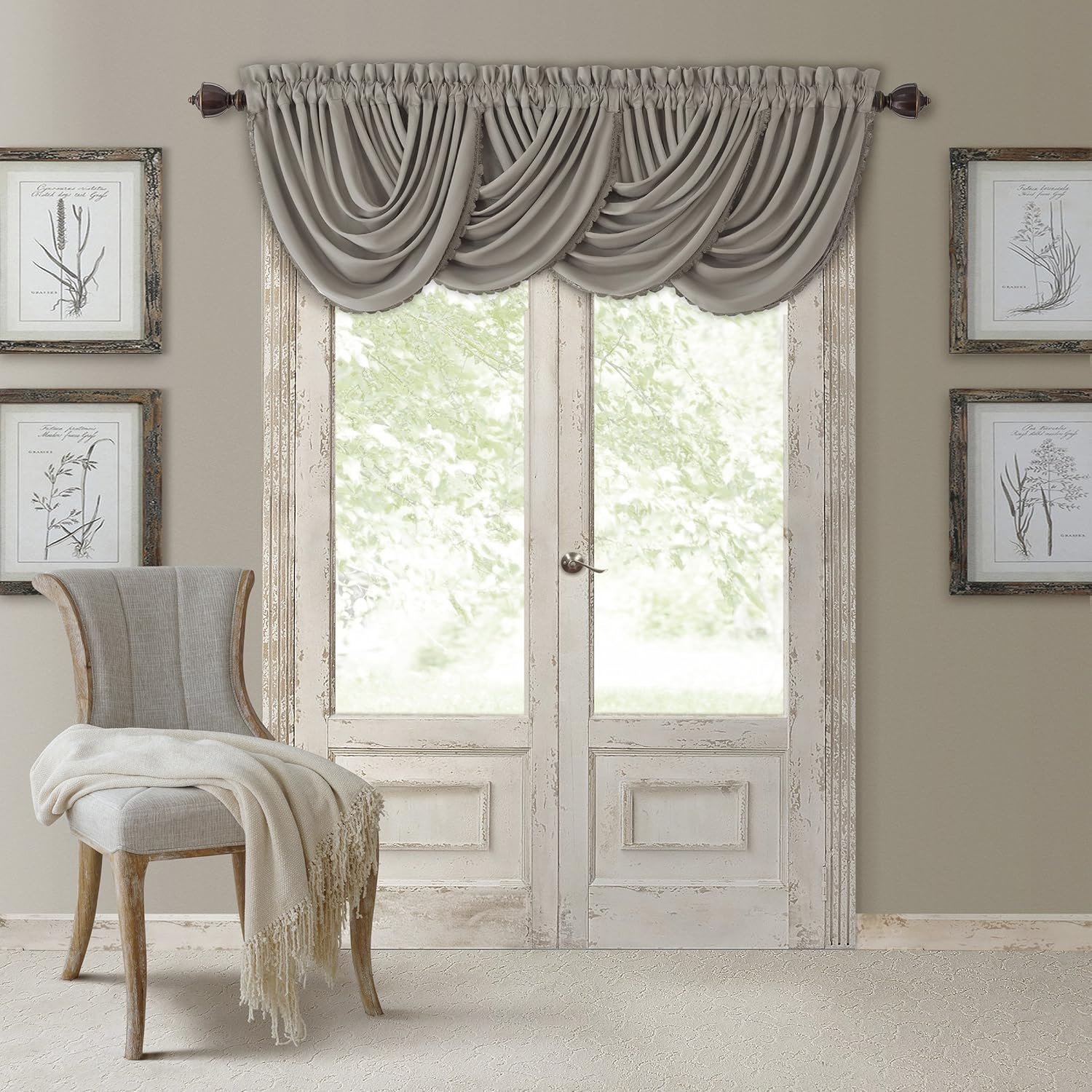 Elrene All Seasons Waterfall Valance 52 x 36 Silver