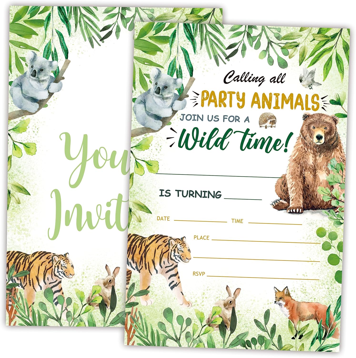 AWSICE Safari Theme Birthday Invites Double Sided